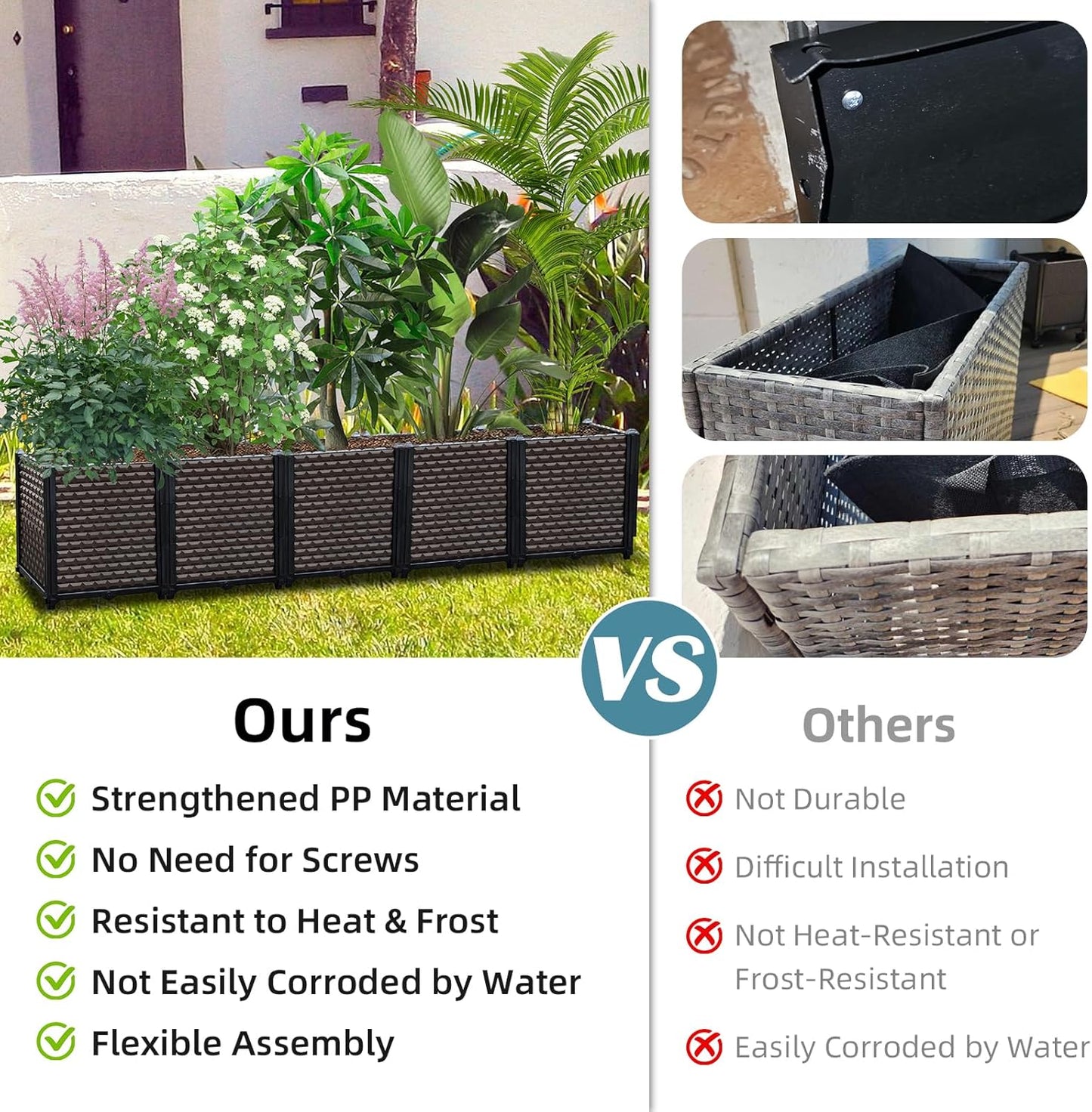 Large Planters for Outdoor Plants - Deepened 20" H, Raised Beds for Gardening Self Watering, Elevated Planter Box with Legs, Rectangular Garden Planters for Outdoor Plants Flowers, 47.2"L x 15.7"W