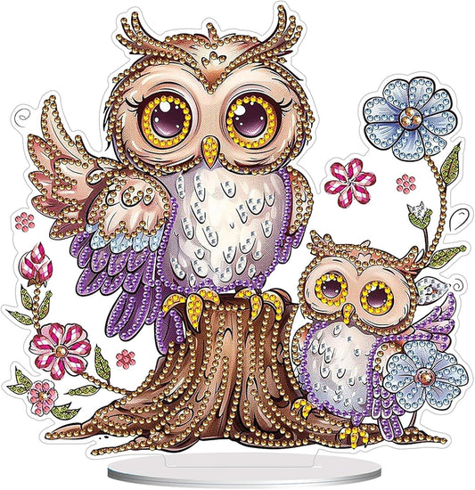 Diamond Painting Kits for Adults Beginners, 5D Full Drill Owl Crystal Art Desktop Ornament, DIY Single Sided Home Office Desk Decor, Creative Craft Gift Set with Tools