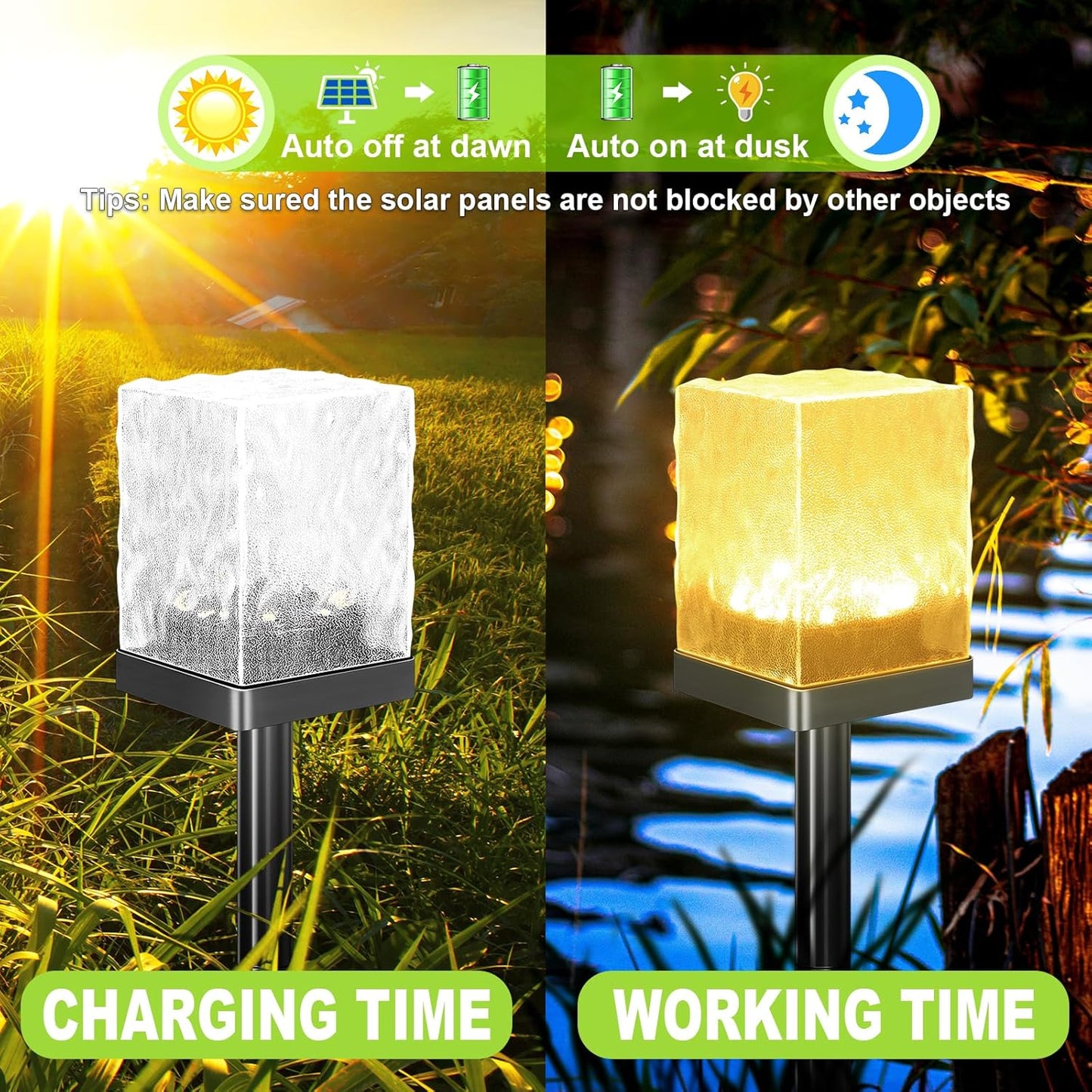 Solar Garden Lights Outdoor, Solar Powered Ice Brick Light Waterproof, Multi-use LED Pathway Landscape Lighting – Auto On/Off Decoration for Table, Ground, Lawn (Warm White, 1 Pack)