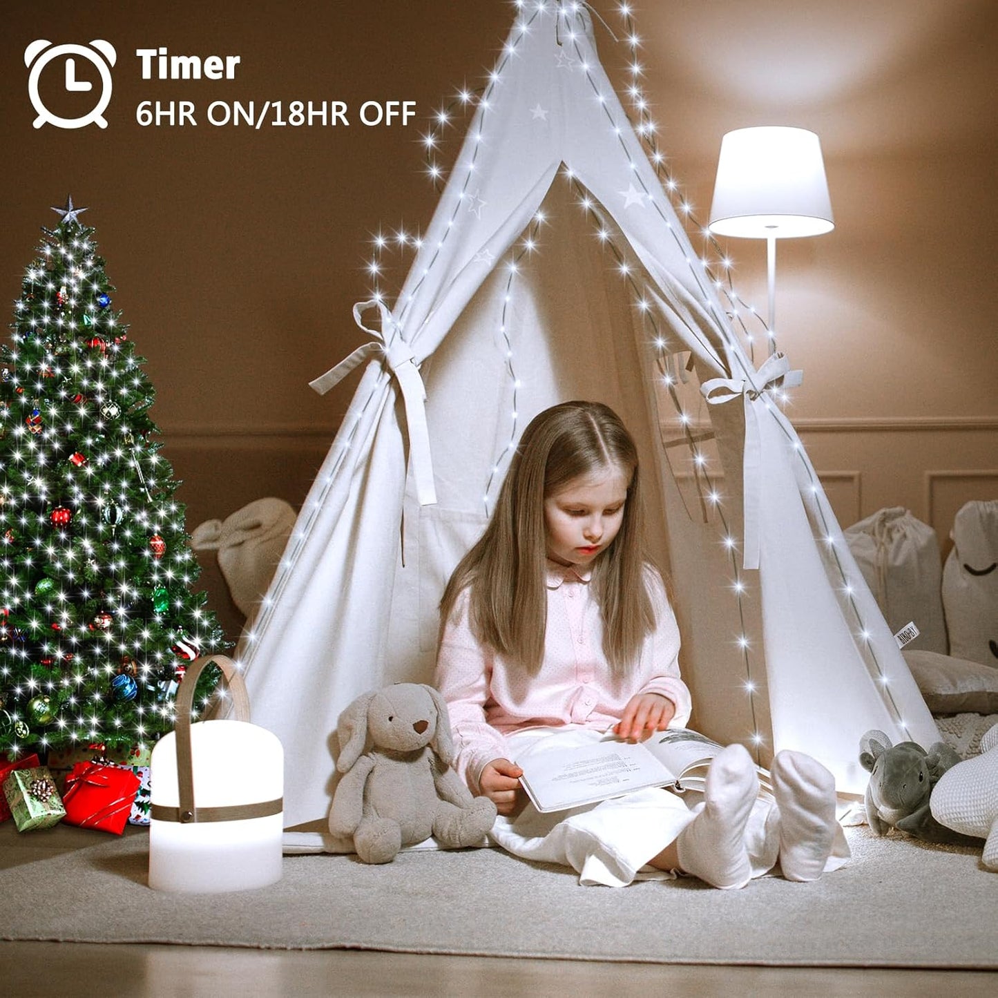 4 Pack Christmas Fairy Lights Battery Operated, 16.4FT 50 LED Dark Green Wire Twinkle Lights with Auto Timer Waterproof, Outdoor String Lights for Indoor Outdoor Bedroom Yard Decor (Cool White)