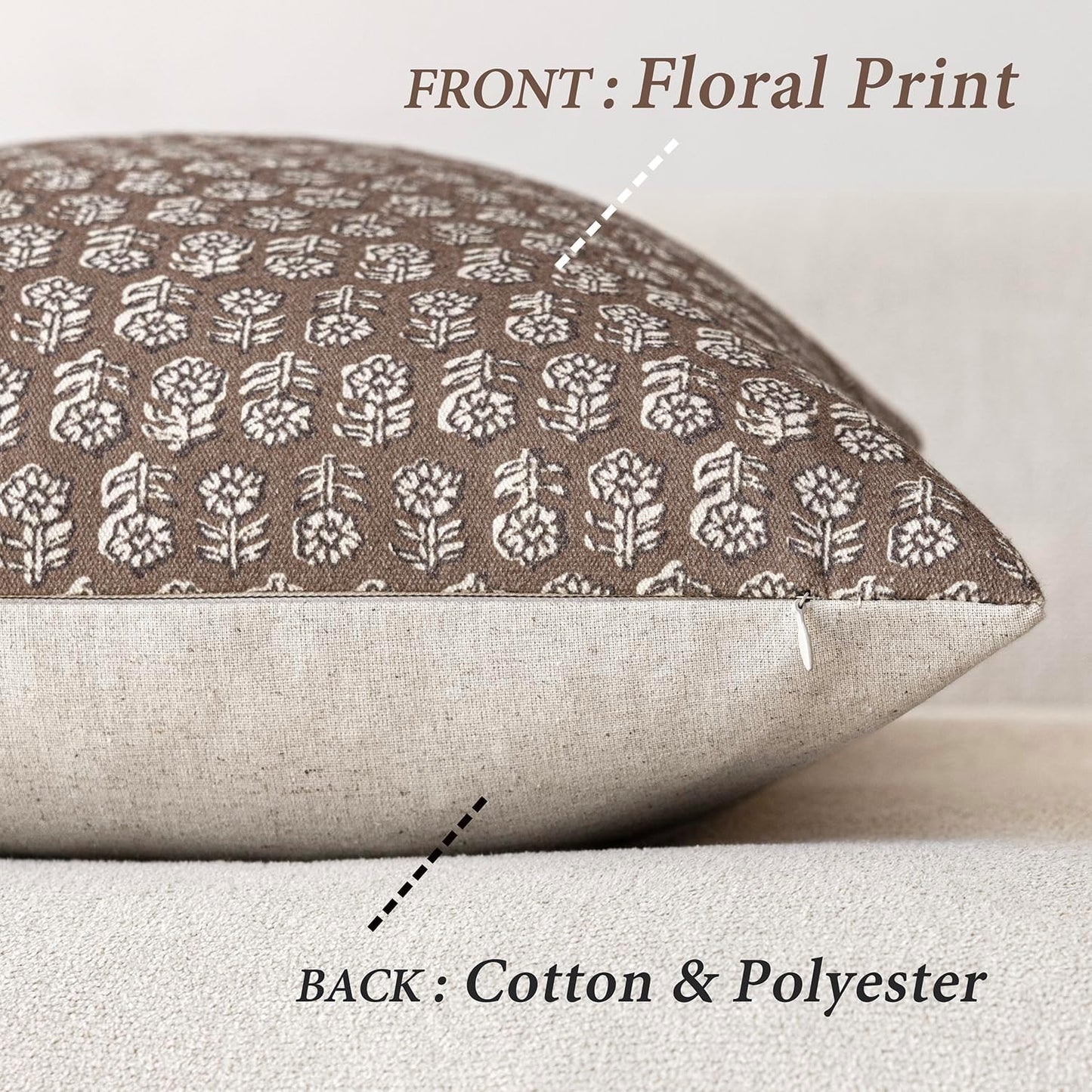 Foindtower Set of 2 Decorative Neutral Floral Print Throw Pillow Covers Vintage Accent Farmhouse Cushion Covers Boho Home Decor for Sofa Couch Chair Bedroom Living Room Outdoor,24×24 Inch,Brown