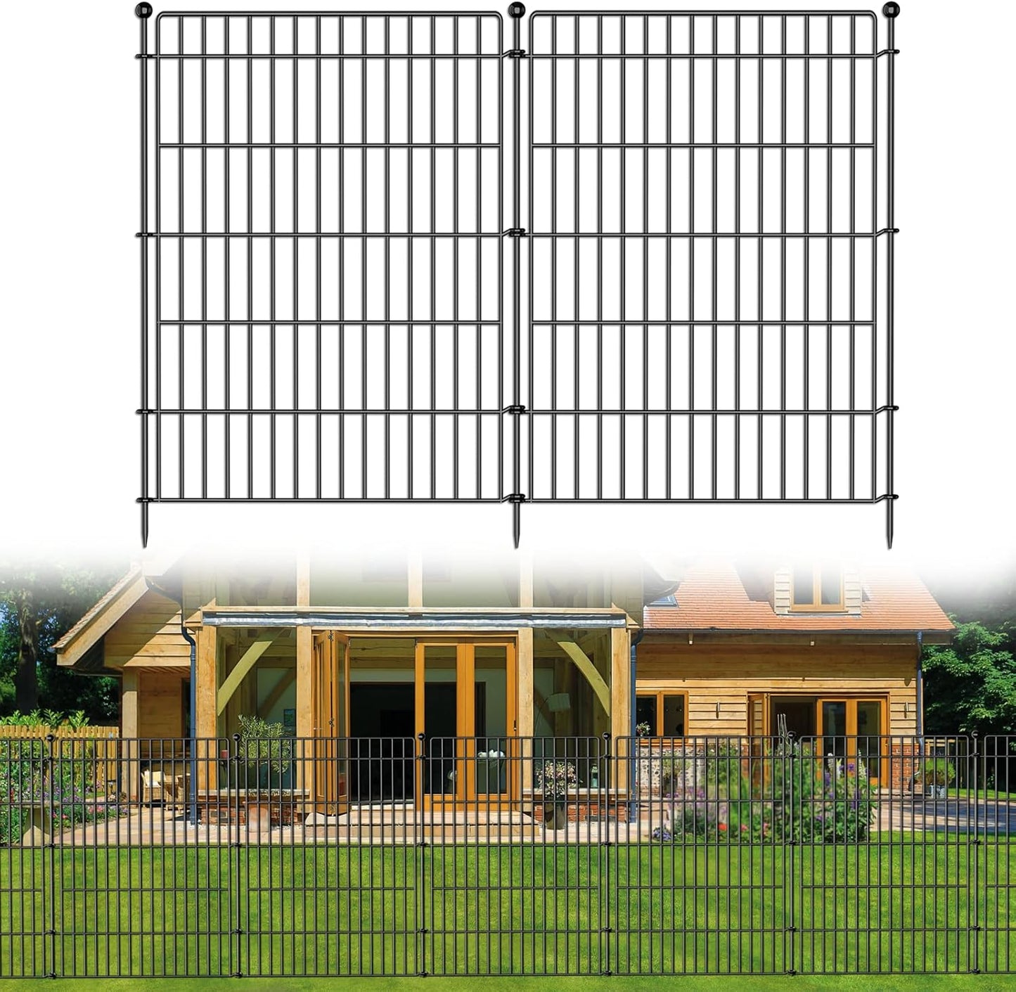 5 Panels No Dig Garden Fence Animal Barrier, 44in(H) × 11.8ft(L) Decorative Metal Outdoor Dog Fence, Rustproof Pet Fencing for Yard, Patio, Flower Bed -Temporary Fencing| Easy to Install