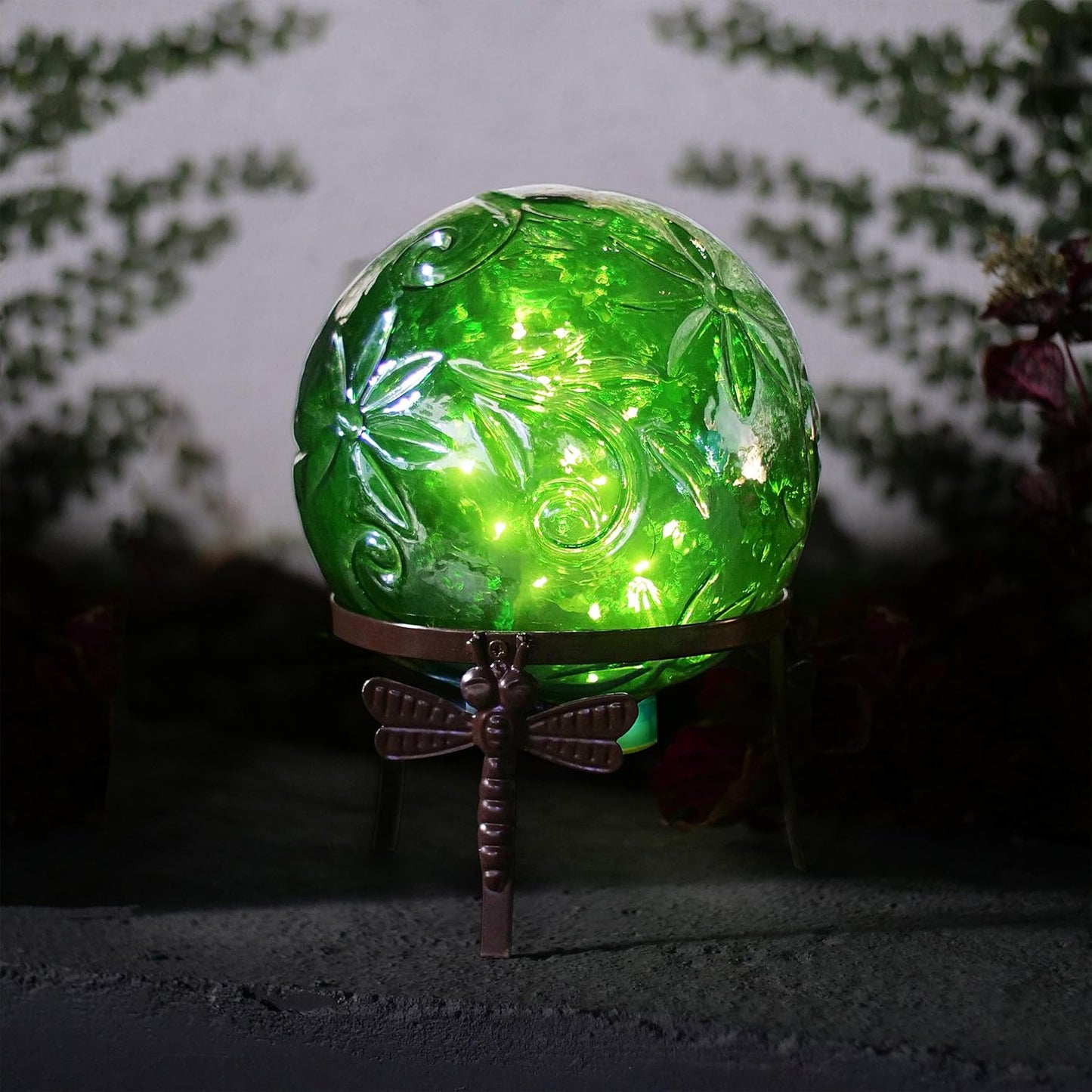 Alpine Corporation 13" Tall Indoor/Outdoor Pearlized Green Glass LED Gazing Globe with Stand