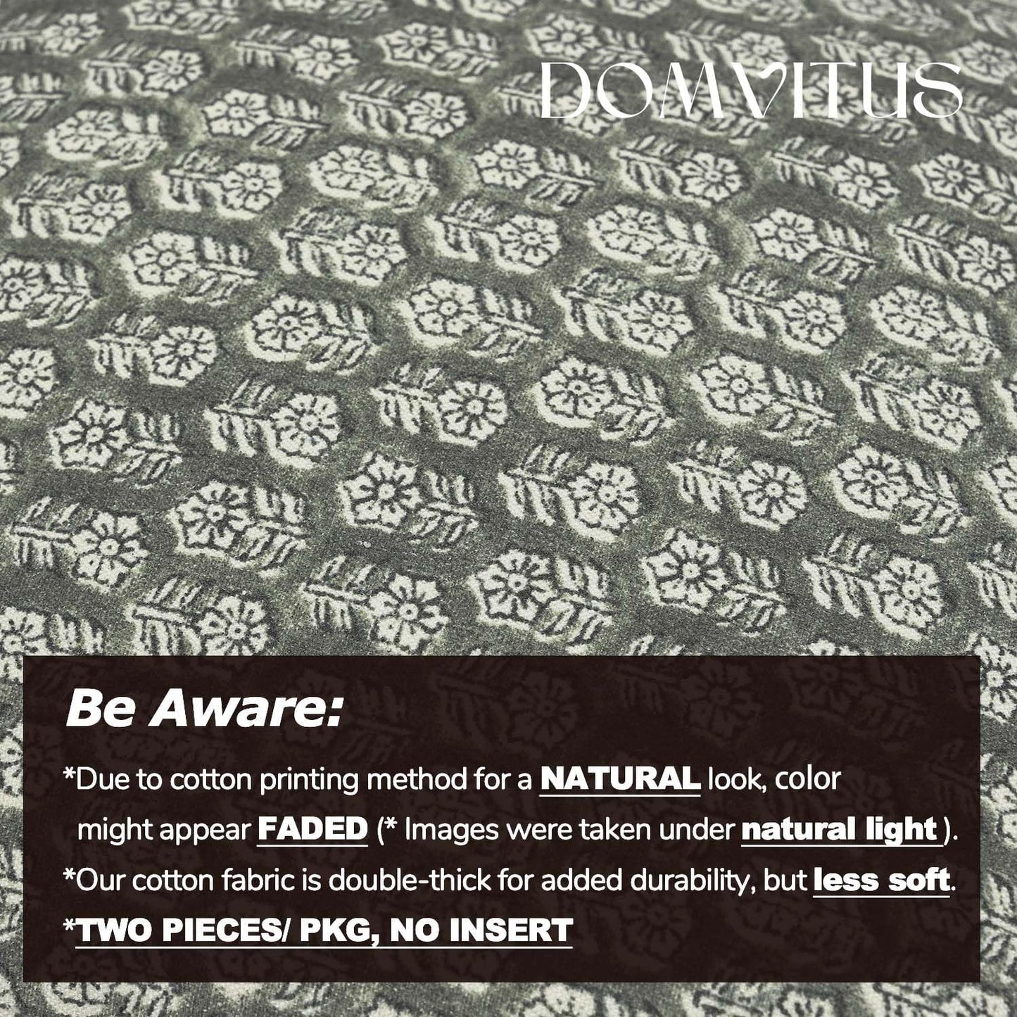 DOMVITUS Floral Pillow Covers Set of 2, 24x24 Pillow Covers, Floral Print Neutral Accent Decorative Pillow Covers for Living Room, Bed, Mineral Green