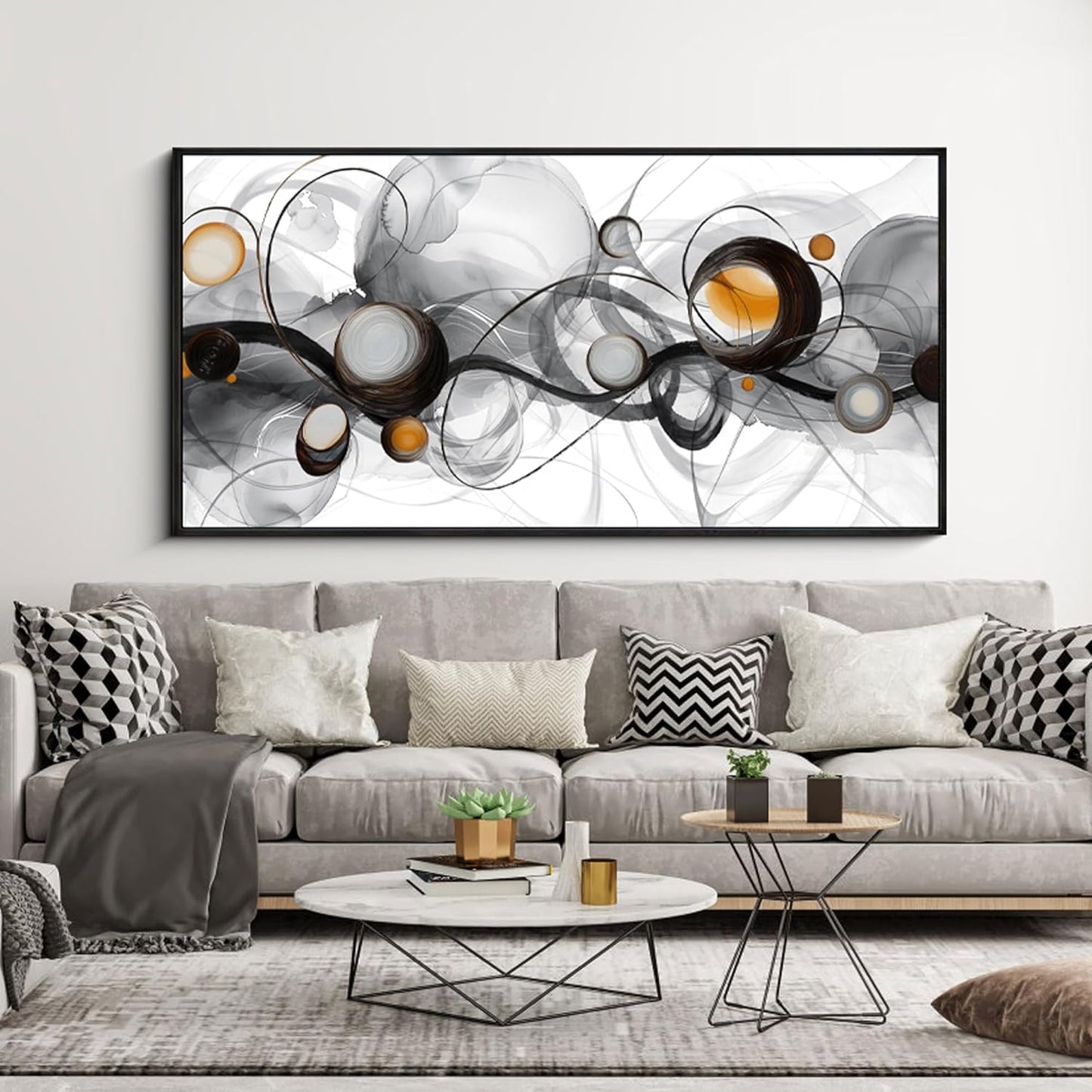 XLSJERST Abstract Artwork Minimalist Painting - Large Size Frame Wall Art for Living Room Wall Decor Modern Black and White Canvas Picture Boho Gray Wall Art