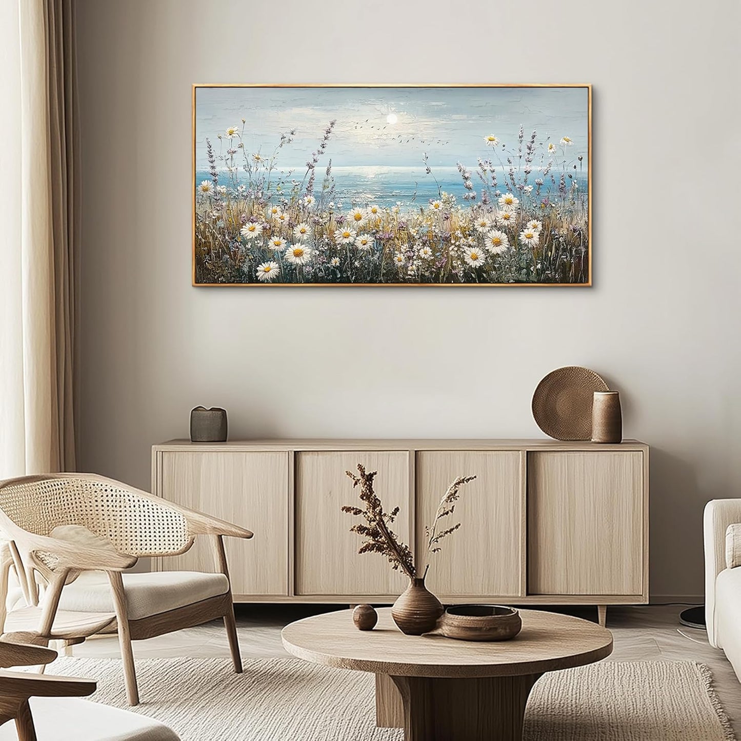 PHAOHUAXM Wall Decor For Living Room Wall Art For Bedroom Office Decorations Blue Ocean Paintings Flowers Watercolour Wall Pictures Canvas Artworks Home Decor Ready To Hang Wood Framed 20x40 In