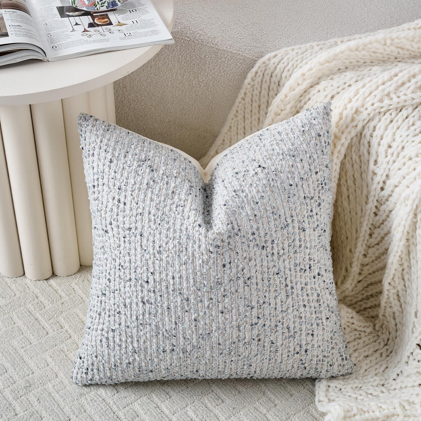 Striped Throw Pillow Covers 18x18 Set of 2 Blue Textured Boucle Chic Morden Boho Accent Farmhouse Square Decorative Couch Pillow Covers for Home Decor Bed Sofa Living Room