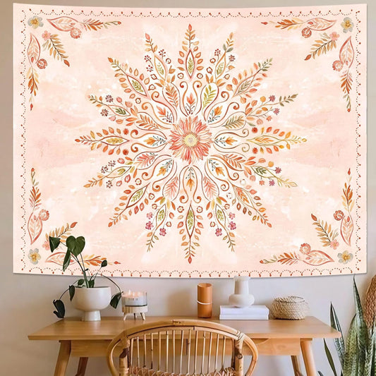 Lunerfex Floral Mandala Tapestry Boho Tapestry for Bedroom Orange Tapestries Wall Hanging Living Room Wall Art and Home Decor 44x60