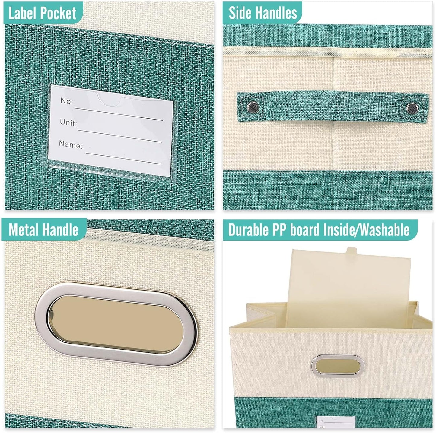 Large Linen Fabric Foldable Storage Bins with Removable Lid and Handles, Washable Storage Box Organizer Containers Baskets Cube with Cover for Bedroom,Closet,Office(Coffee&Cream, Large)