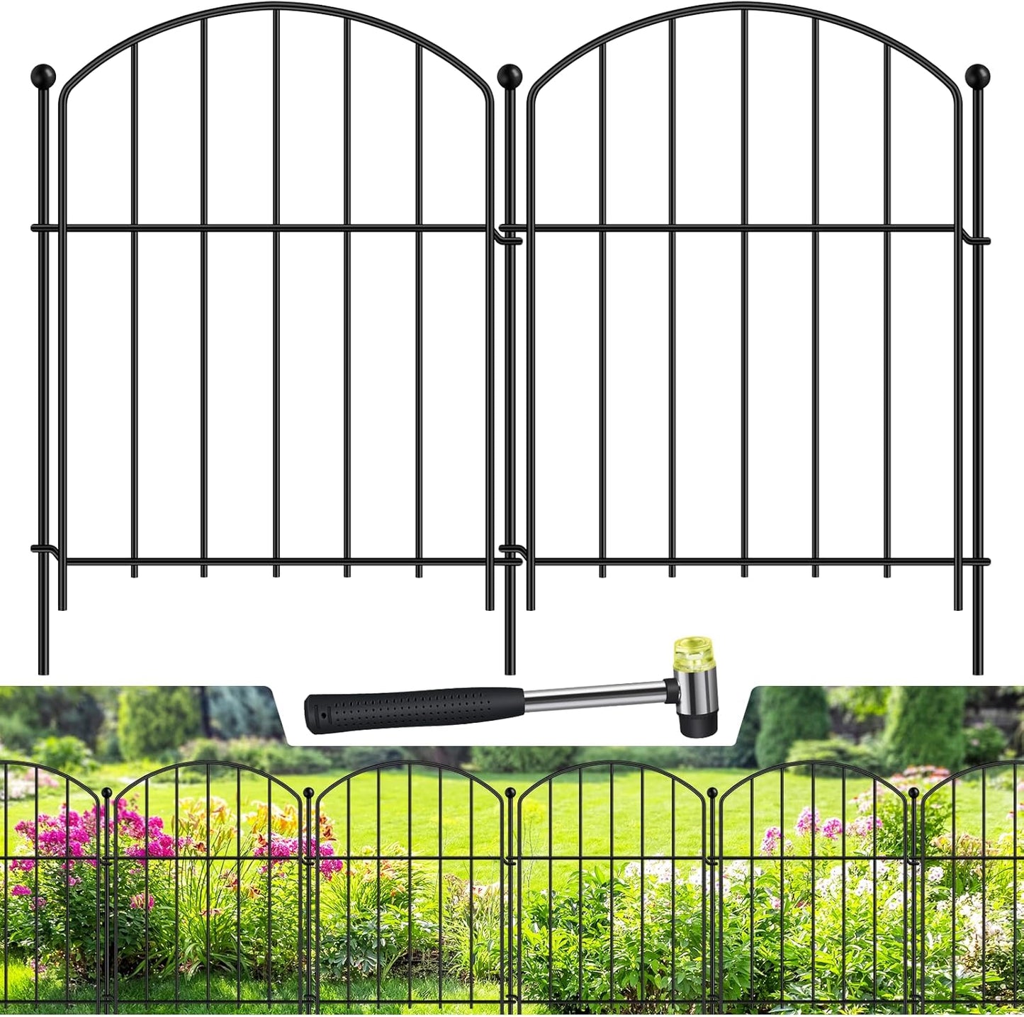 Decorative Garden Fence, 17in x 25ft, Metal Animal Barrier, 25 Pack, Arched Flower Bed Border, Rustproof Dog and Rabbit Defense and Dog Ground Defense No-Dig Fence for Patio Patio Outdoor