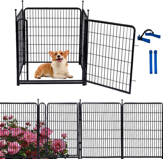 Tall Garden Fence Animal Barrier, 48 in(H) Fencing for Garden Beds, 4 Panels Total 8.9 Ft(L),Temporary Fence for Dogs Outdoor, 21 in Wide Low Threshold Gate, Garden Fence Border,Rabbit Fence