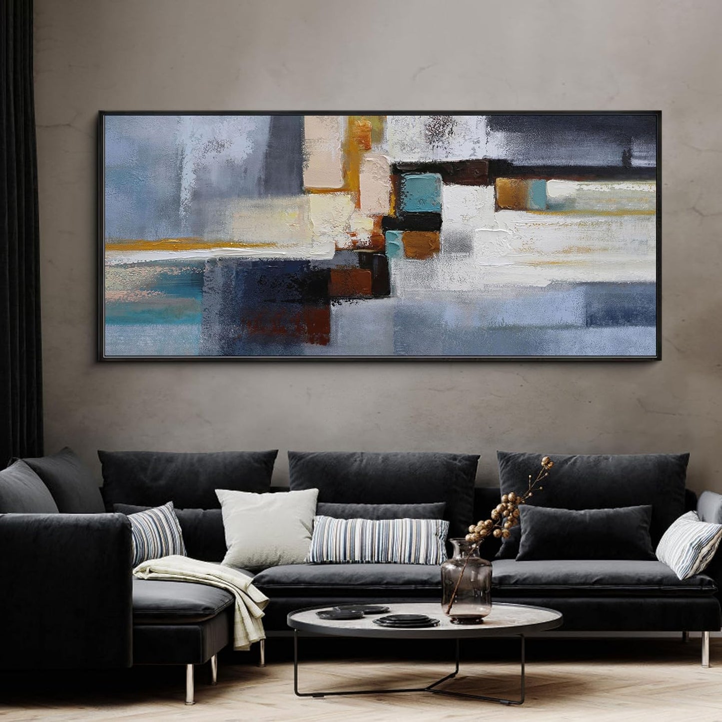 KLAKLA Large Canvas Framed Wall Art - Modern Abstract 70x31 Picture Artwork for Wall Black Frame Wall Art for Living Room Bedroom Office Painting Art