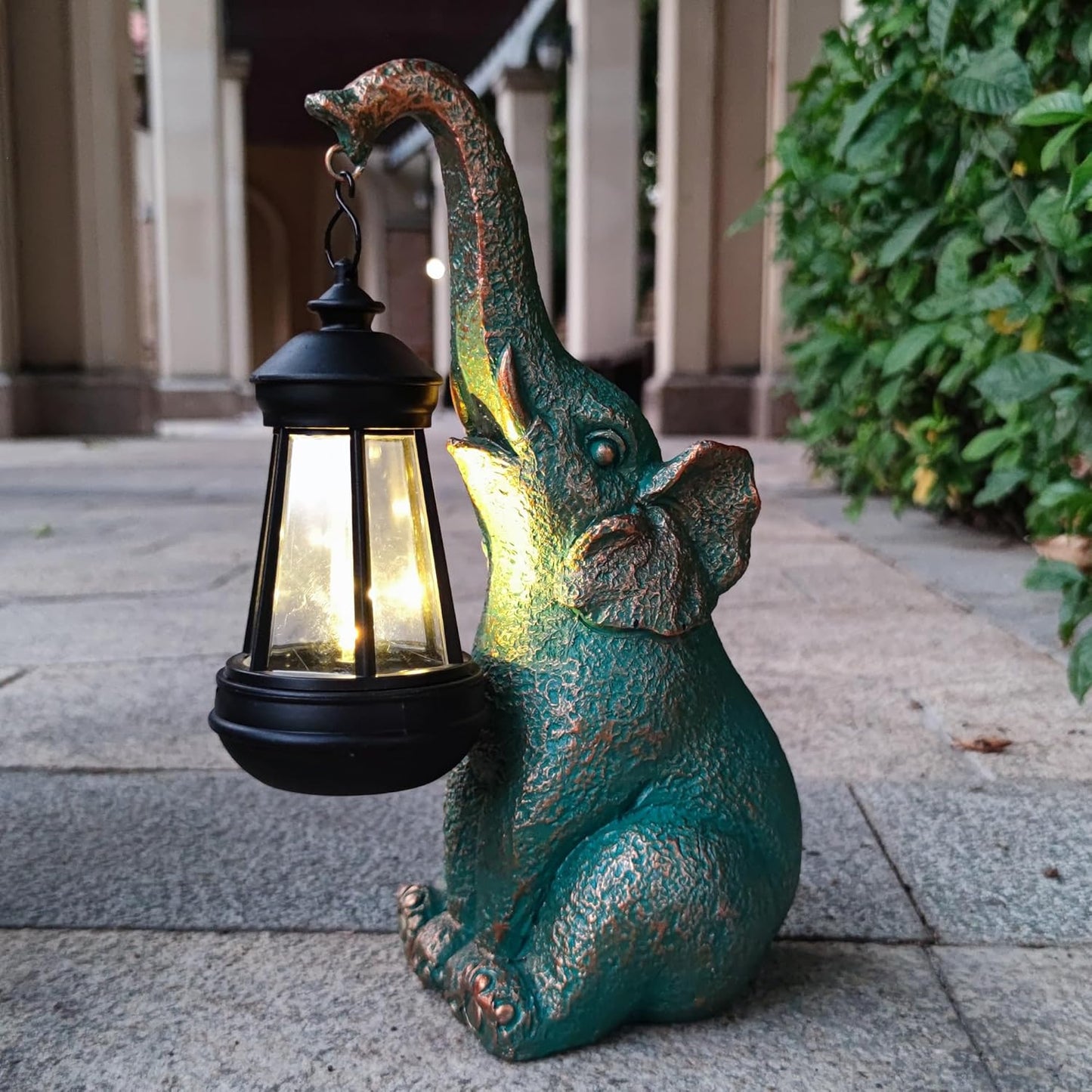 JOYBEE Garden Statues Elephant with Solar Lantern Outdoor Decor-Elephant Solar Figurines Lights Decorations for Patio Yard Lawn Ornaments-Gifts for Birthday Easter Housewarming