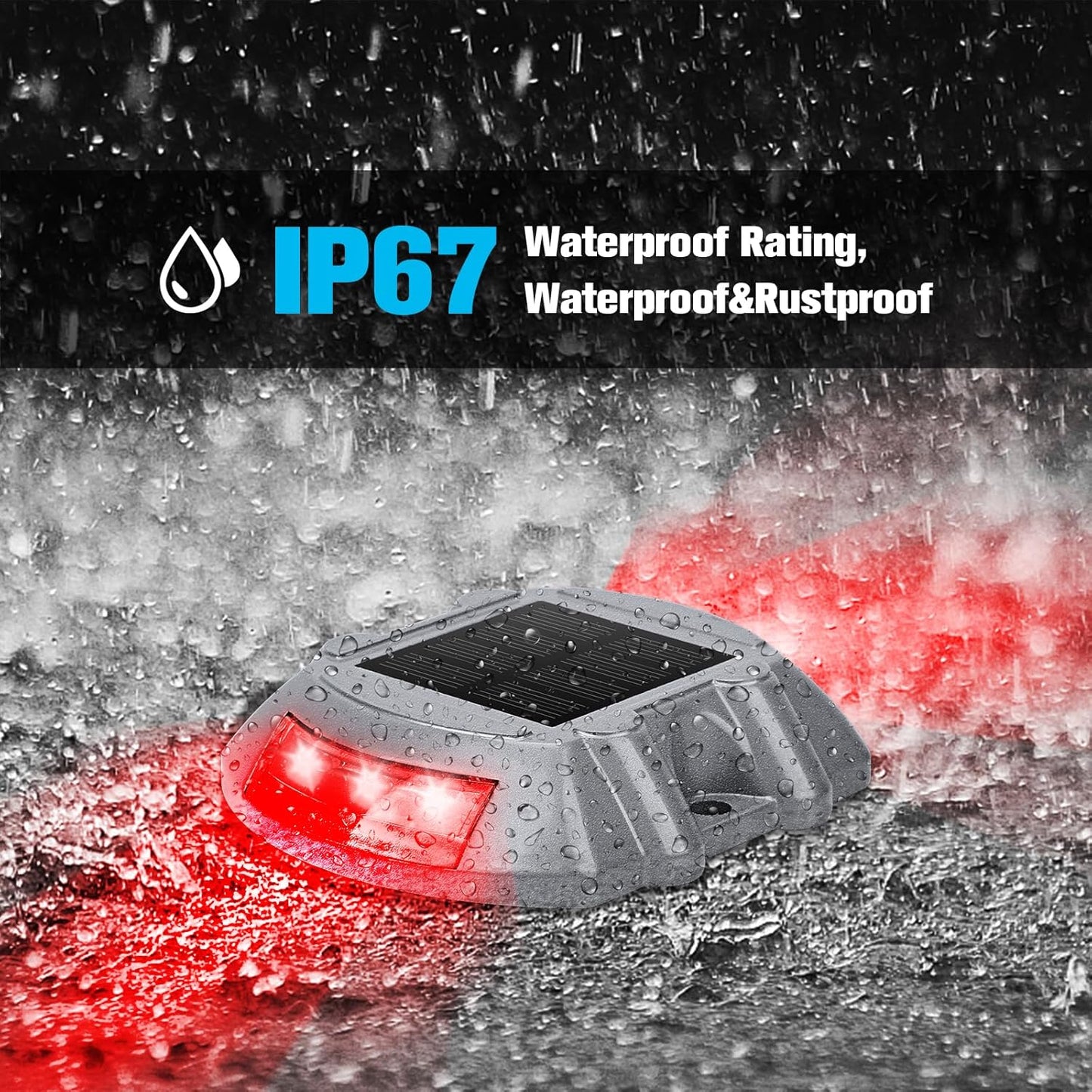 VOLISUN Christmas Solar Deck Lights Driveway Dock Lights, 4-Pack Led IP67 Waterproof Outdoor Warning Step Lights for Driveway Sidewalk Garden Pathway Yard(Red)