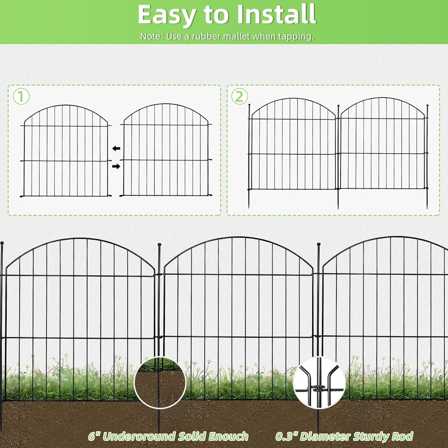 Decorative Garden Fence 24in (H) x20ft (L), 10 Pack No Dig Fence Animal Barrier for Dog with Lock, Arched Flower Bed Edging, Wire Border Panel Fencing for Yard Patio Outdoor Decor