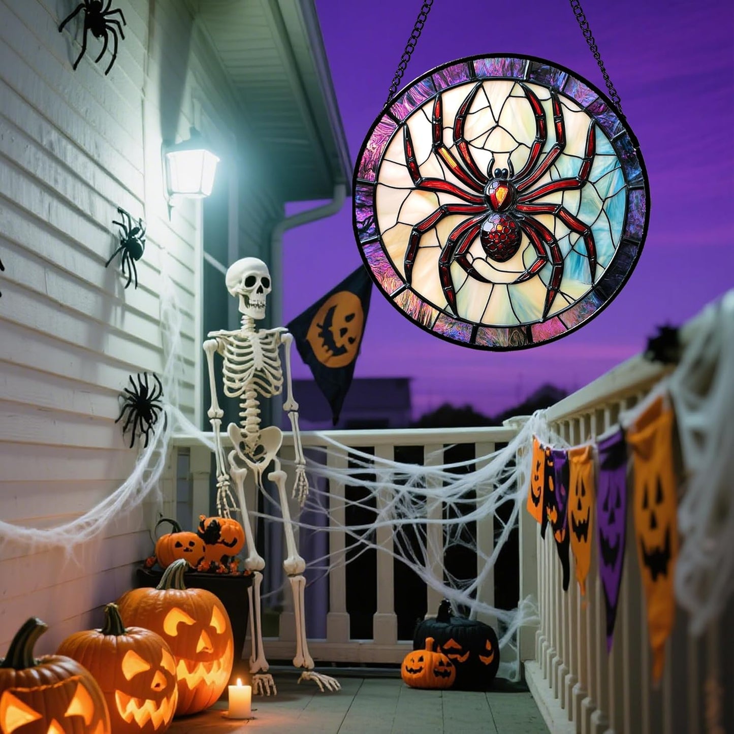 Stained Glass Window Hanging - Halloween Decorations Red Spider Goth Suncatcher for Doors Garden Indoor Funny Spooky Sun Catchers Gothic Decor Horror Gifts for Women Men Friend 6.3 in