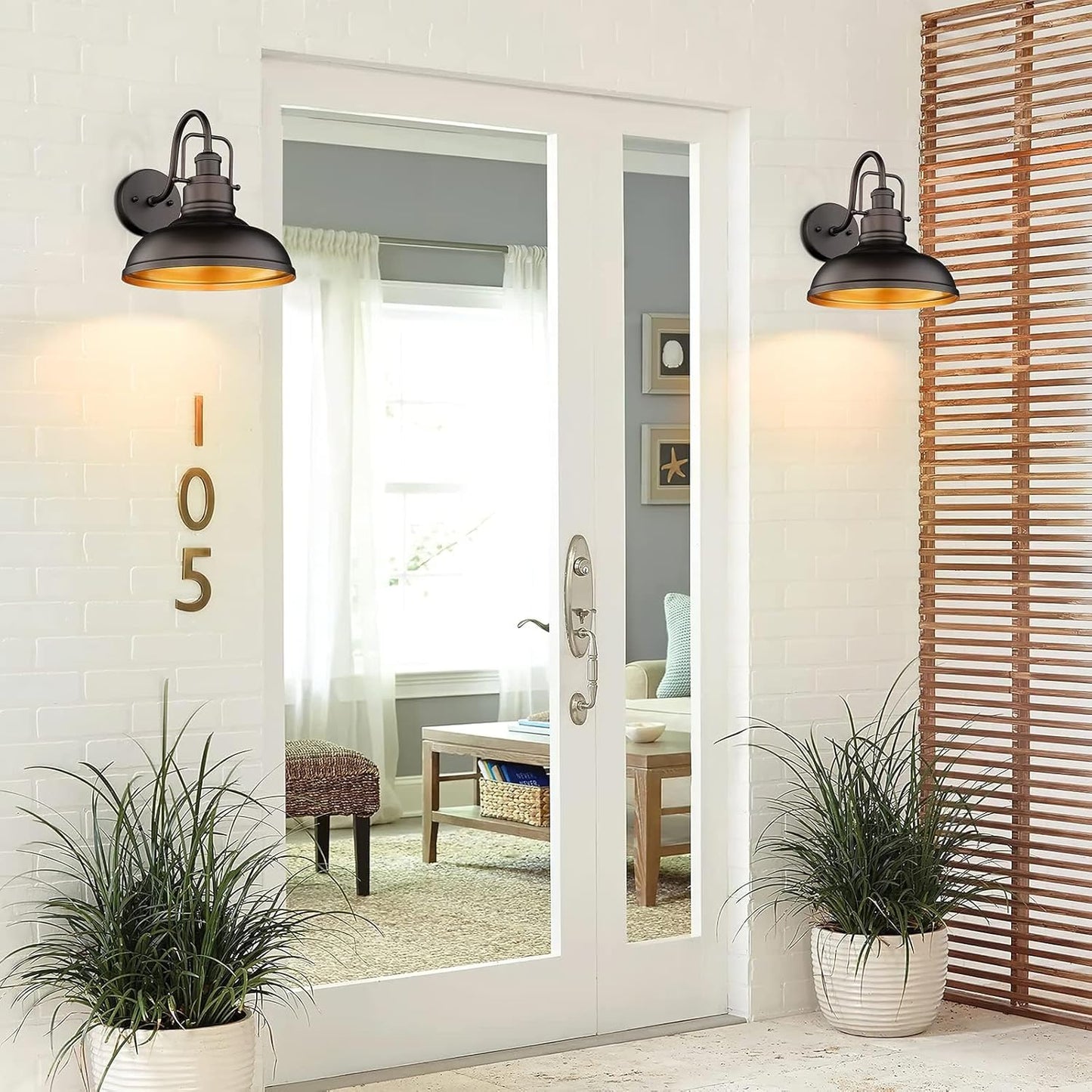 zeyu Gooseneck Wall Lights 2 Pack, 11 Inch Farmhouse Barn Light Fixtures Indoor and Outdoor, Metal Dome Shade in Oil Rubbed Bronze Finish, 016-1B-2PK ORB