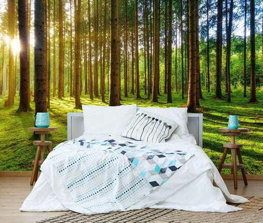 Sunshine Green Forest Woodland Wallpaper Wall Mural for Bedroom Living Room (Not Peel n' Stick)