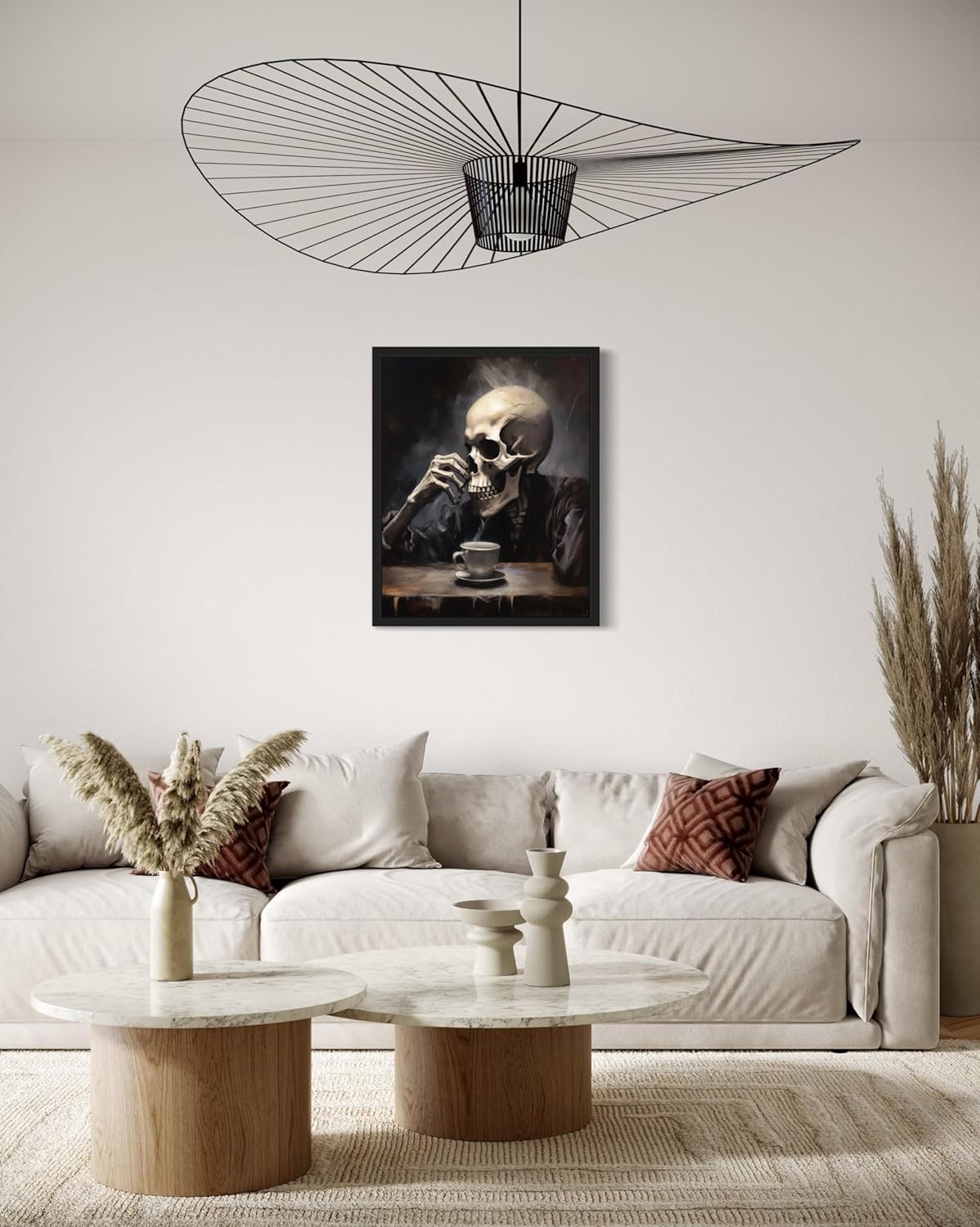 Skull Drinking Coffee Poster Art Print, Halloween Scary Vintage Wall Art Academia Spooky Painting Decoration for Horror Prints, Gothic Posters Bedroom Decor 89 (Skull Drinking Coffee, 8 x 10 inches, Unframed)