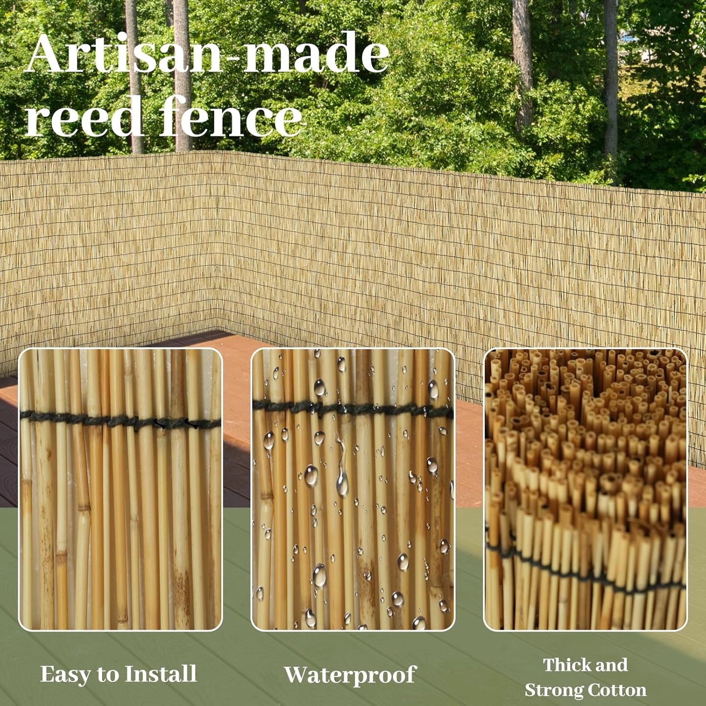 Natural 6FT X 16.4FT Reed Fencing Roll, Balcony Privacy Shade Reed Bamboo Fencing Garden Fence Border, Wind Block Sunshade Fence Screen for Outdoor Yard Patio Flower Bed Edge