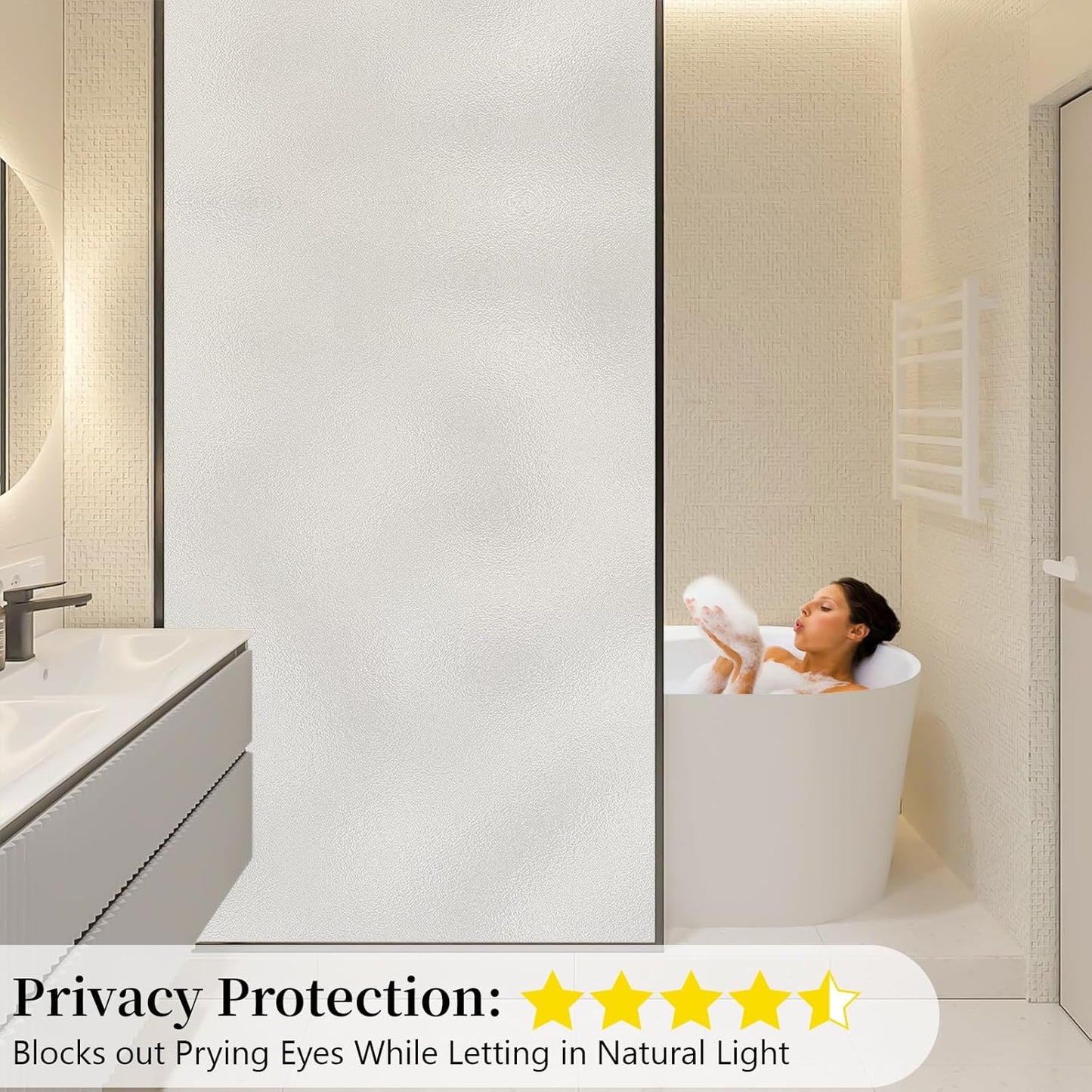 Niviy Etched Privacy Window Film Frosted Glass Static Cling Non Adhesive Window Frost Film for Home Office, 17.7inch x 157.4 inch