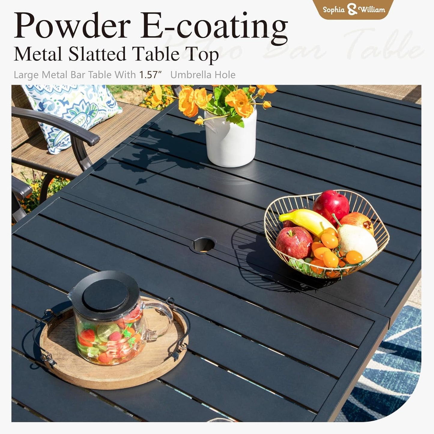 Sophia & William Outdoor Bar Set, Patio Bar Table and Chairs Set, Bar Height Patio Set - 6 x Swivel Bar Chairs(Brown-Padded), 1 x Rectangular Bar Table(Black)