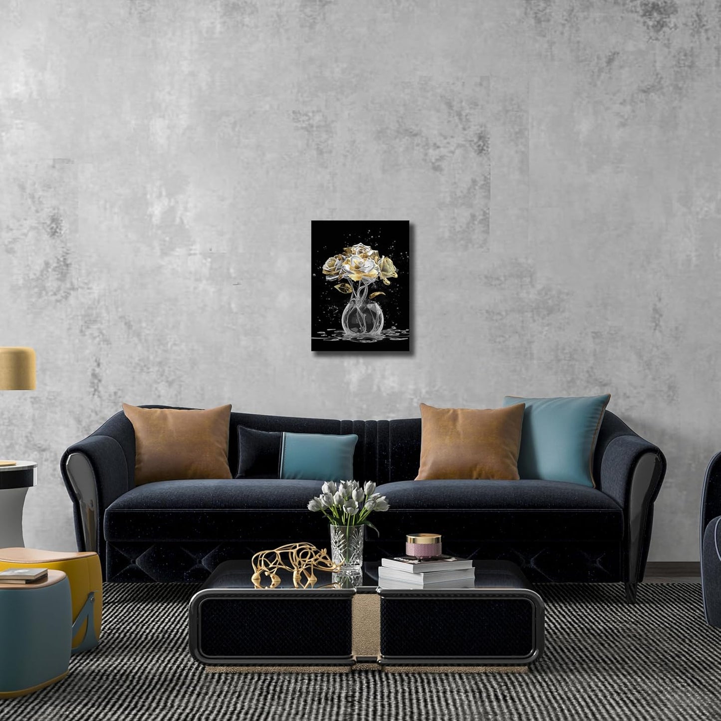 Belmrxne Flower Prints Wall Art White and Gold Canvas Painting Modern Minimalist Decor for Living Room Bedroom Dining Room Office Home Decor 12x16 inch