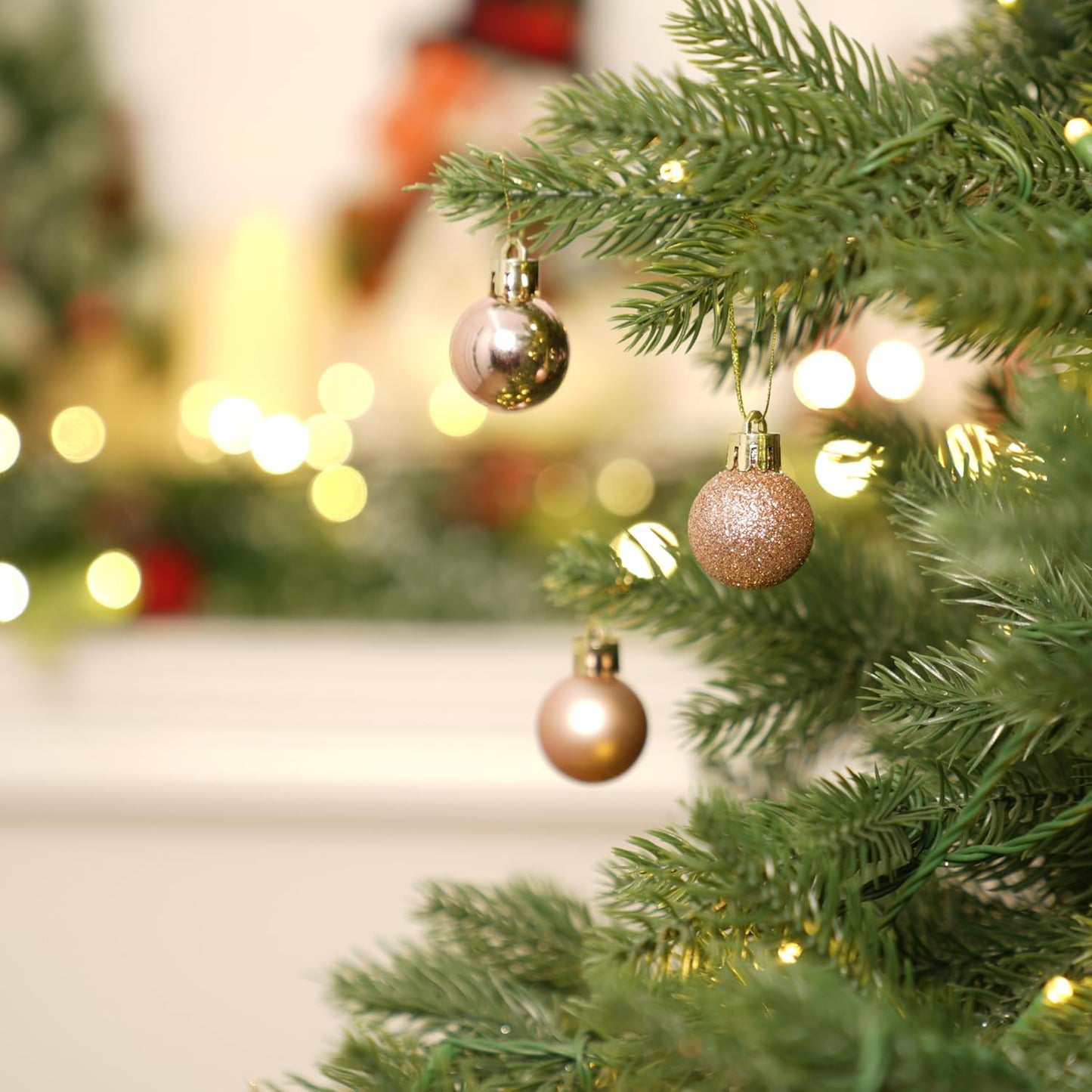 XmasExp 24ct Mini Christmas Ball Ornaments Shatterproof Christmas Ornaments Set Decorations for Xmas Tree Balls 30mm/1.18" (Rose Gold)