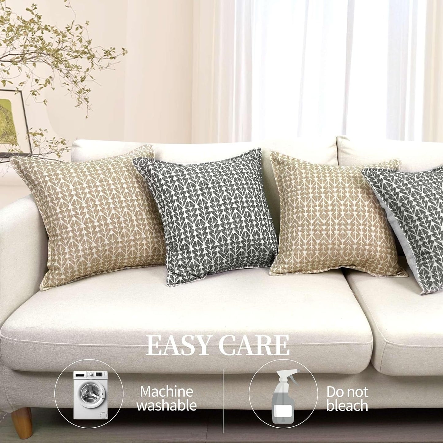 makkey Floral Throw Pillow Covers 20X20 Farmhouse Block Print Pillow Covers Decorative Pillow Covers Couch Pillows for Living Room Vintage Accent Sofa Pillows Set of 2