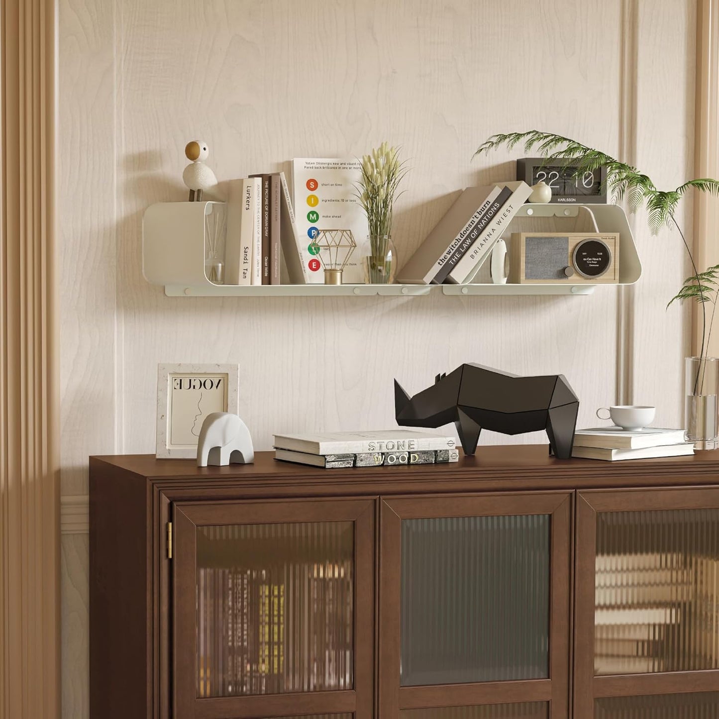 Floating Shelves, Wall Shelf, Set of 3 Wall Mounted Metal Shelves with Unique Design for Wall Storage, Book Shelf, Display Shelves for Bathroom Bedroom Kitchen Living Room for Home White