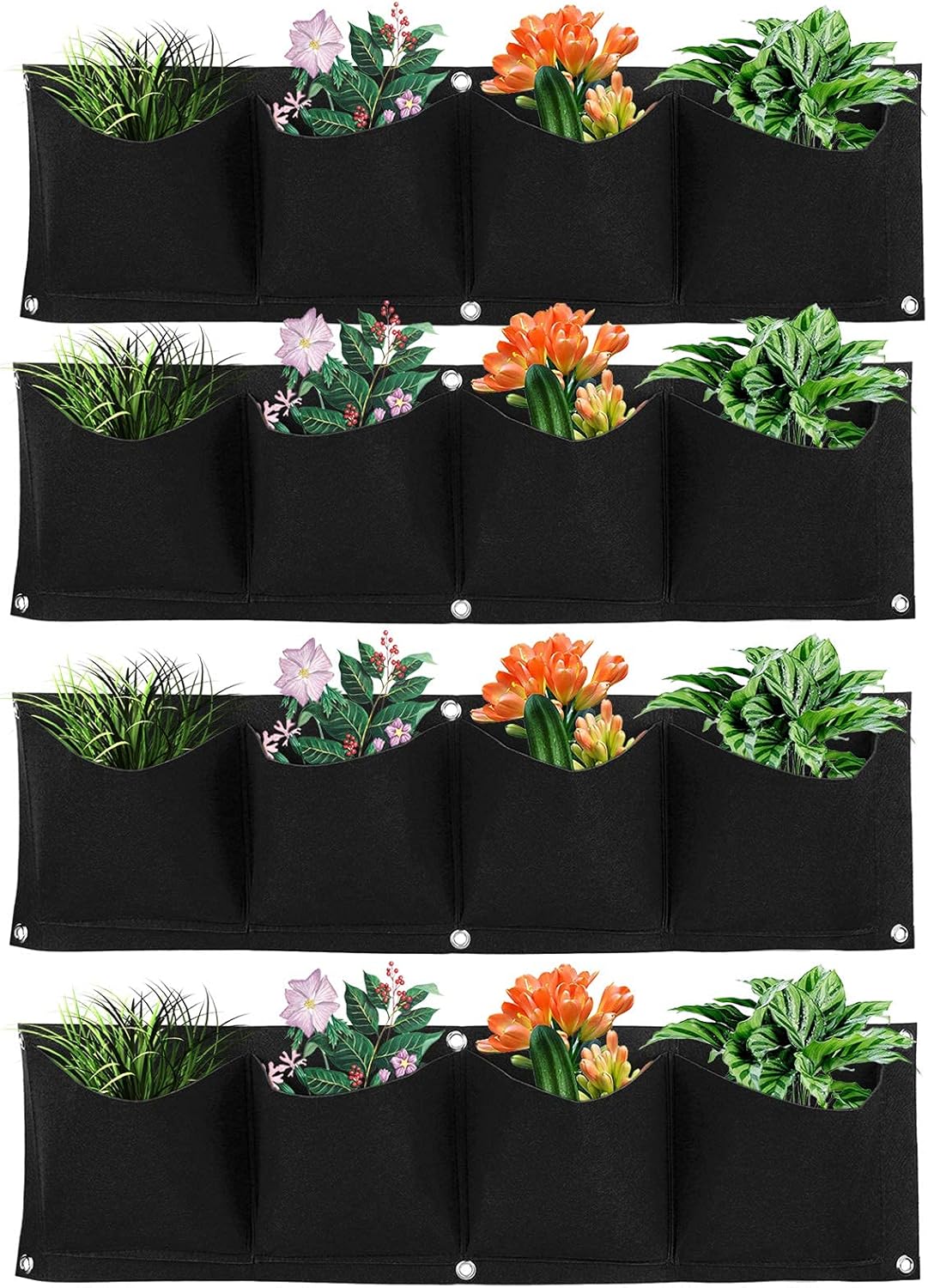Atyhao Vertical Hanging Outdoor Wall Planter 4Pcs 4 Pocket Plant Grow Bag Wall Mounted Reusable Degradable Felt Garden Planter Herbs, Succulents Artificial Pl or Flowers. (Black)