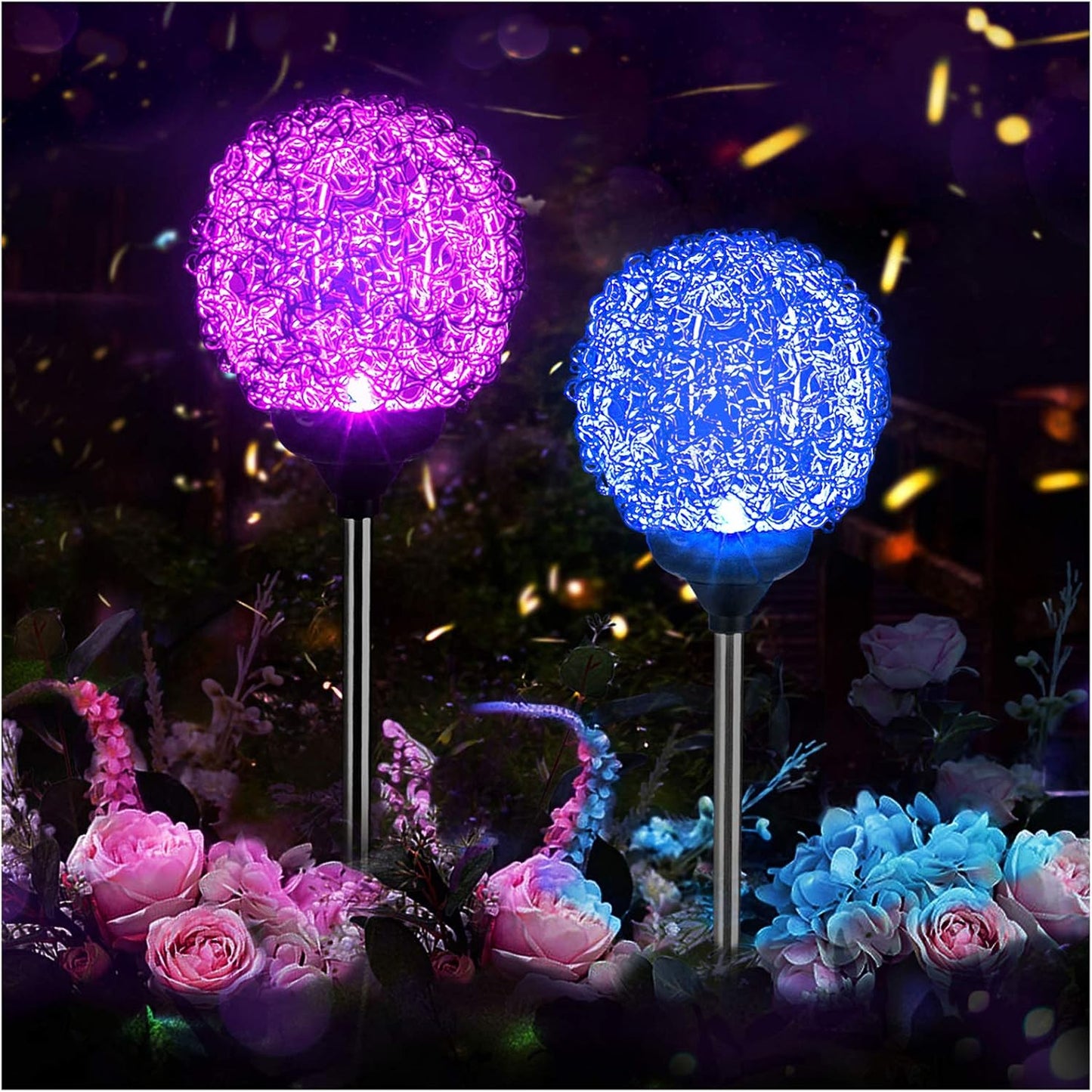 Solar Garden Lights Outdoor, Upgraded Globe Powered Garden Light, Multi-Color Changing LED Solar Stake Lights for Patio Backyard Pathway Party Decoration (Stainless Steel, 2 Pack)