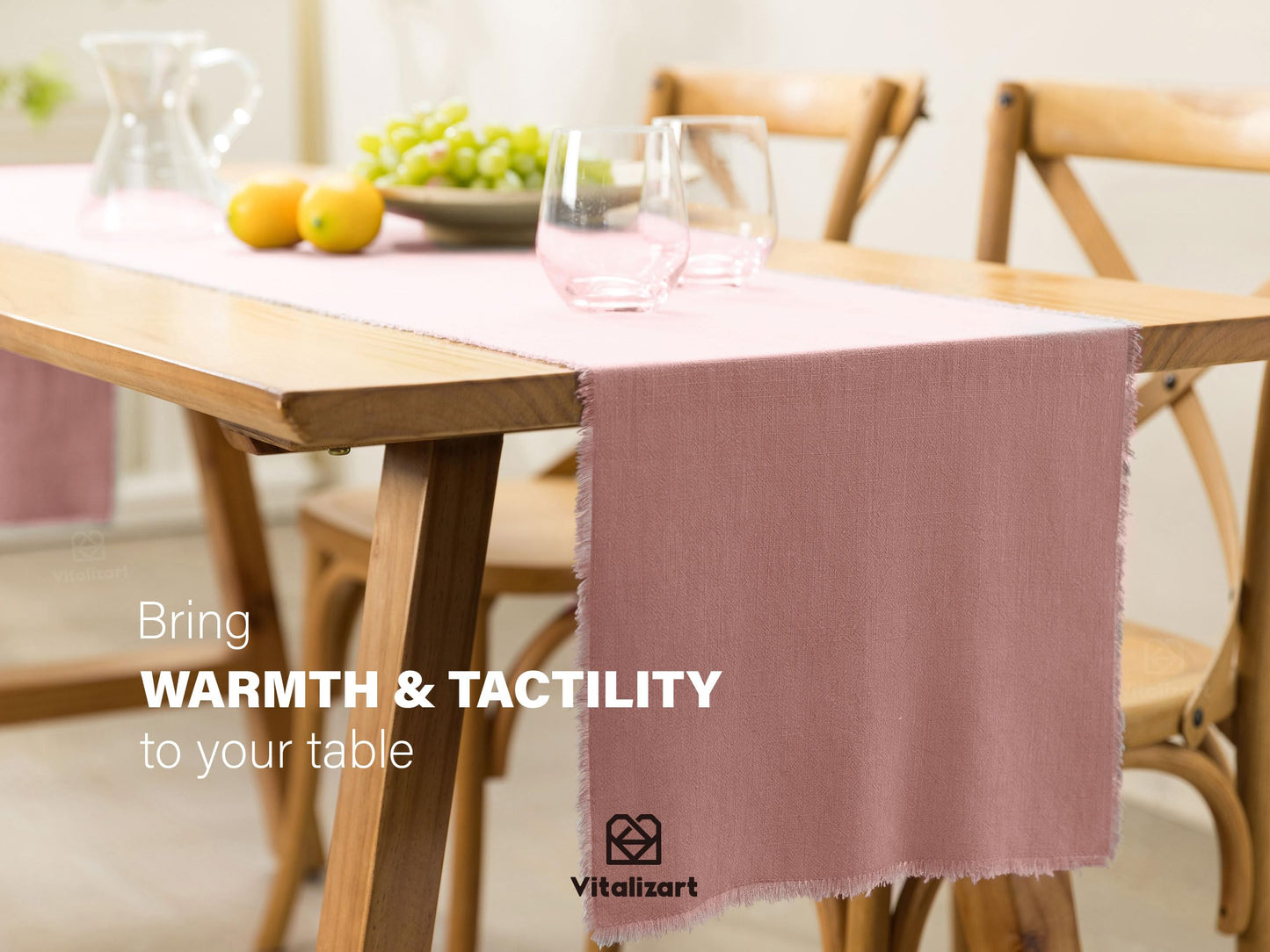 Vitalizart Pink Cotton Linen Table Runner – Slub Texture Rustic Home & Dining Decor for Wedding, Holiday, and Parties (14 x 120 Inches)
