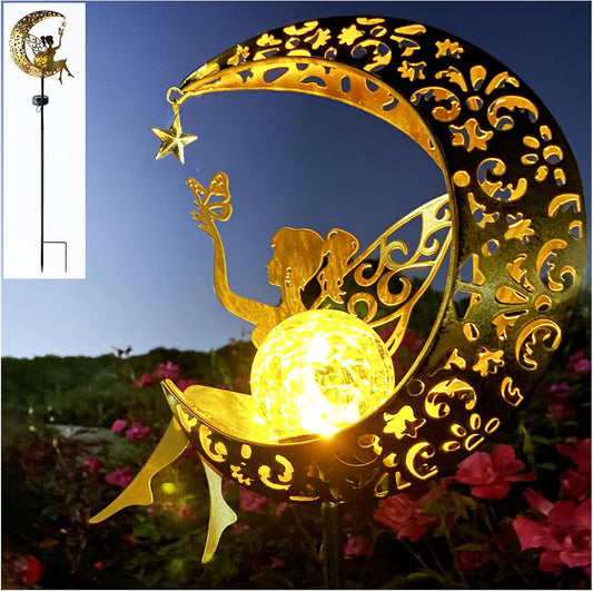 Solar Fairy Garden Decor for Outside,Solar Garden Lights Outdoor Decorative, Garden Statues Decor,Yard Decor,Patio Lawn Ornaments,Metal Yard Art,Unique Angel Gifts for Women,Mom Grandma,1PC