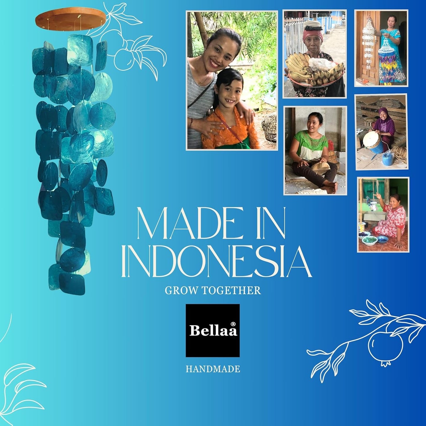 Bellaa 20720 Wind Chimes for Outside Capiz Sea Glass Shells Orange Red Black Outdoor Windchimes Home Garden Patio Yard Lawn Unique Gifts Mom Grandma