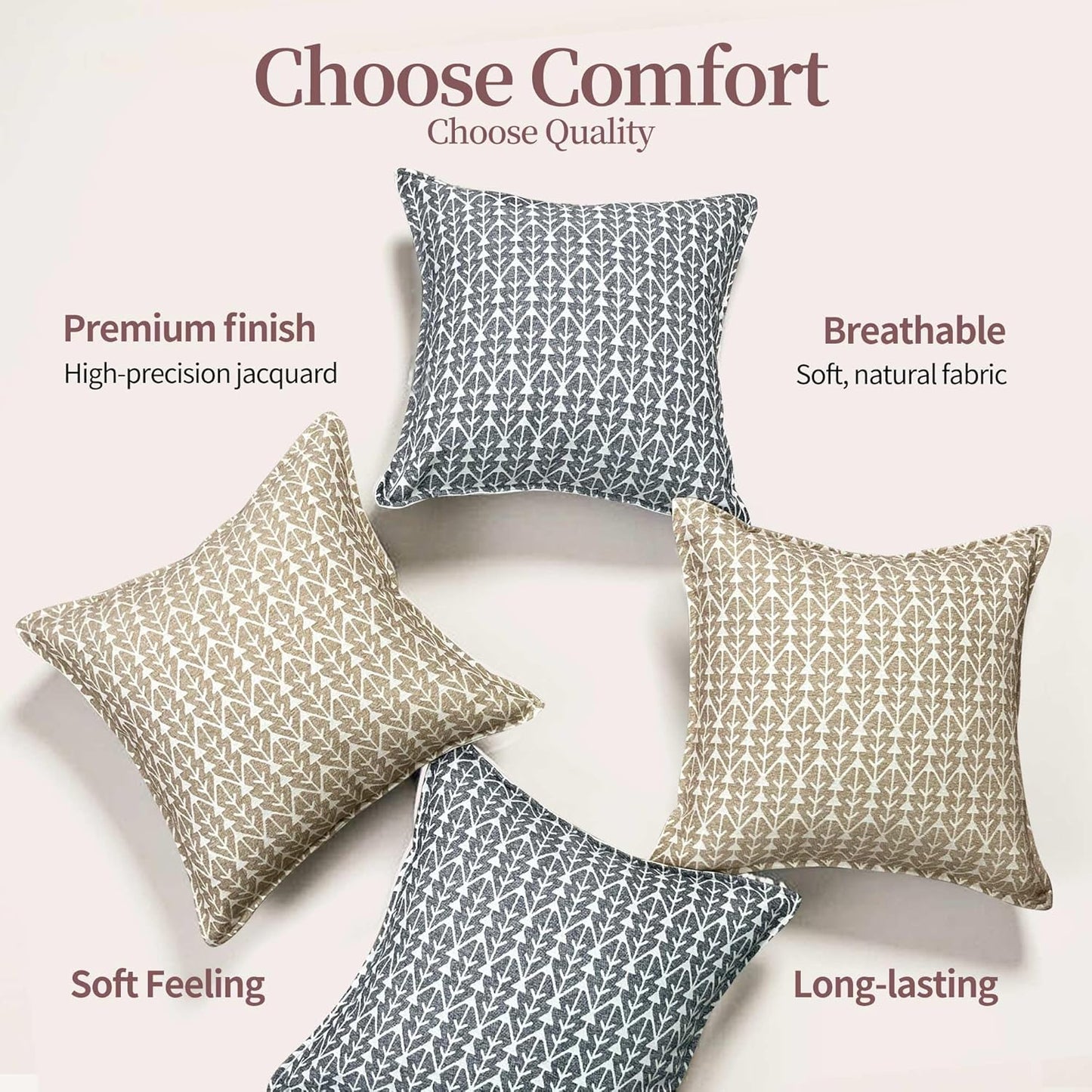 makkey Floral Throw Pillow Covers 18X18 Farmhouse Block Print Pillow Covers Decorative Pillow Covers Couch Pillows for Living Room Vintage Accent Sofa Pillows Set of 2