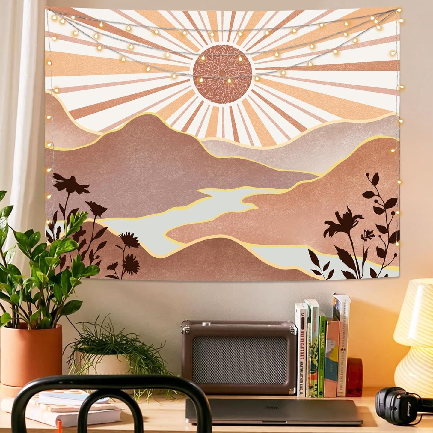Lunerfex Boho Sun Tapestry Sunset Wall Tapestry, Mountain Tapestries for Bedroom 80s Tapestries Wall Hanging for Bedroom Living Room Decor Boho-1 44"x60"