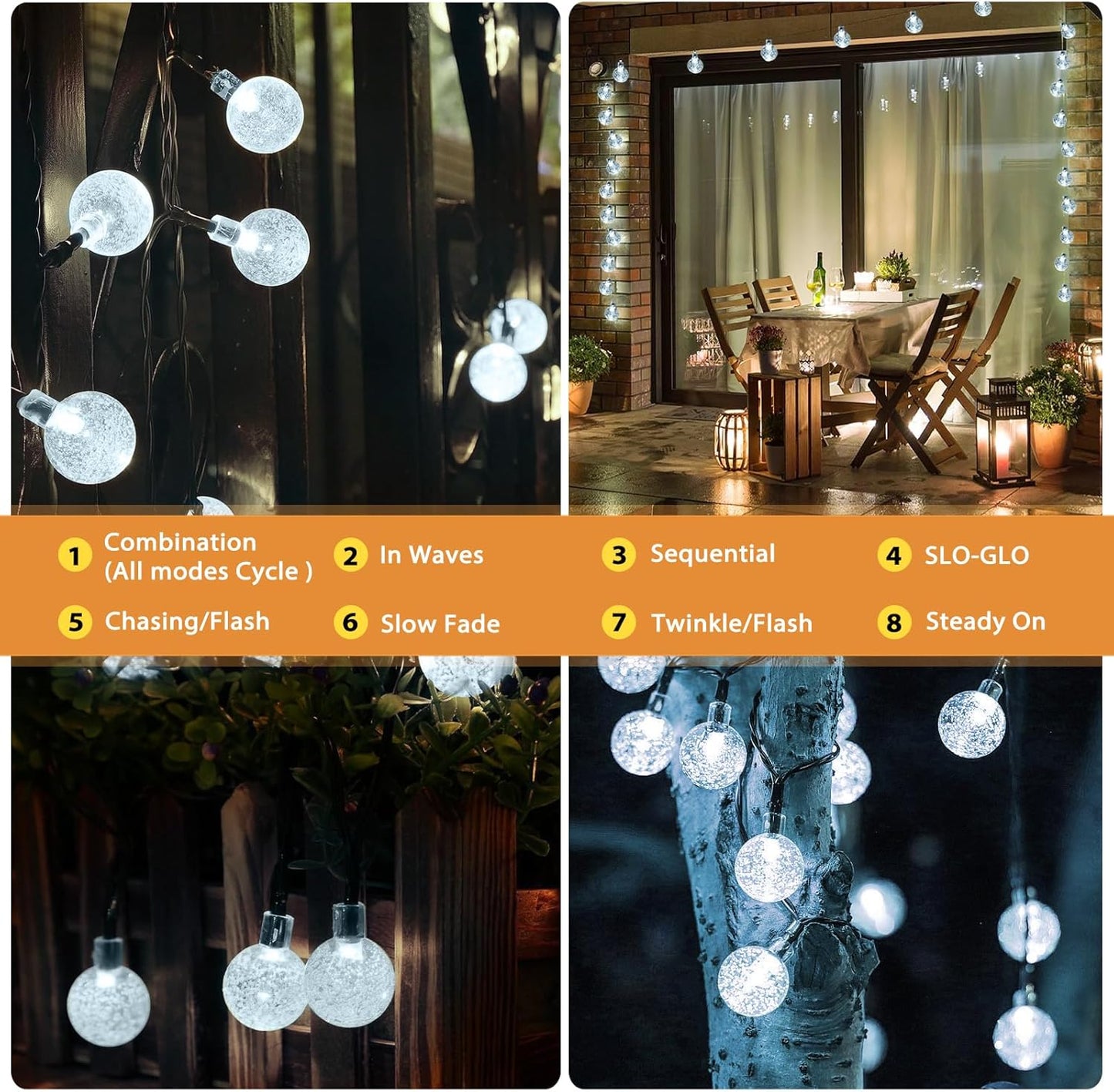 Outdoor Solar String Lights, 46FT 66LED 8Modes Crystal Solar Powered Christmas Fairy String Lights Waterproof for Outside Yard Fence Easter Holiday Party Porch Garden Decor(Pure White)