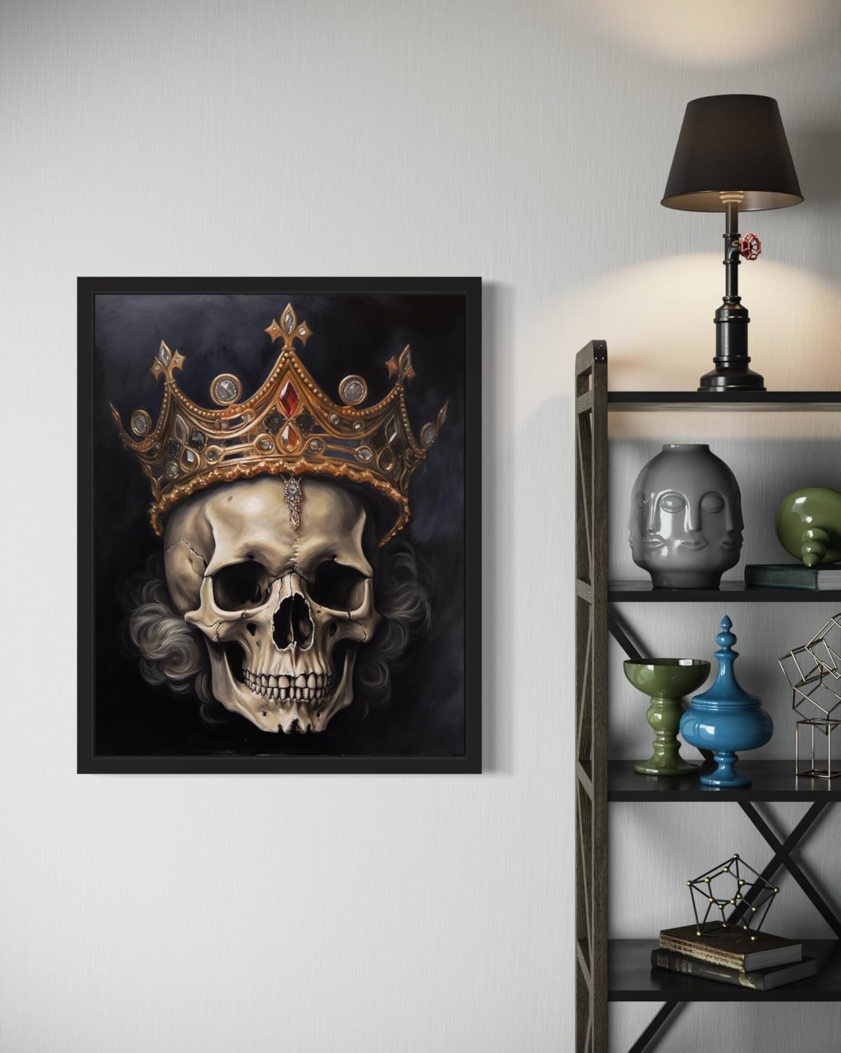 Skull Queen Poster Art Print, Halloween Scary Vintage Wall Art Academia Spooky Painting Decoration for Horror Prints, Gothic Posters Bedroom Decor 89 (Skull Queen, 8 x 10 inches, Black Frame)