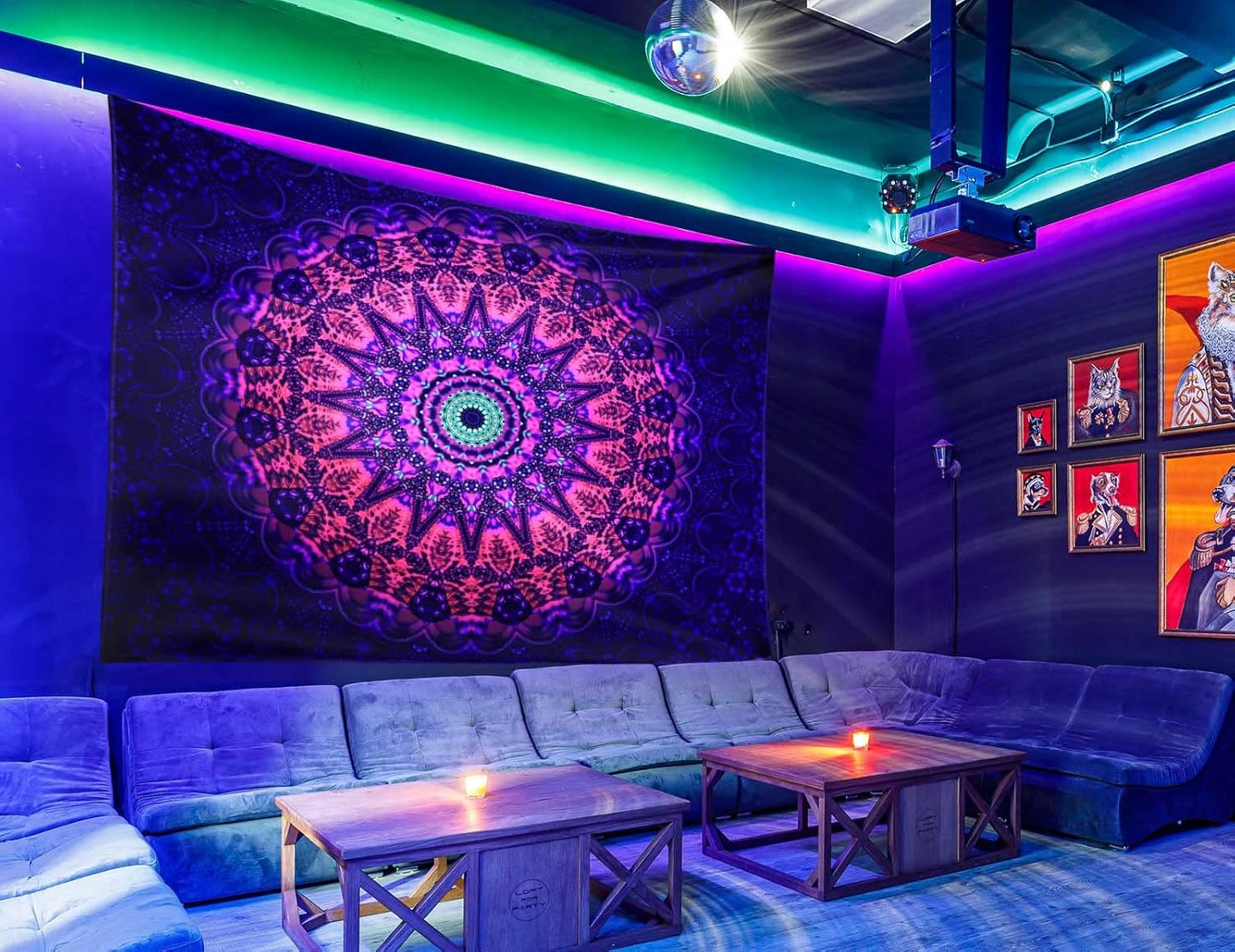 ADDWel Blacklight Mandala Boho Tapestry Glow In The Dark, Black Light Bohemian Hippie Poster Wall Hanging for Bedroom Aesthetic Wall and Room Decor (30" x 40", Mandala)