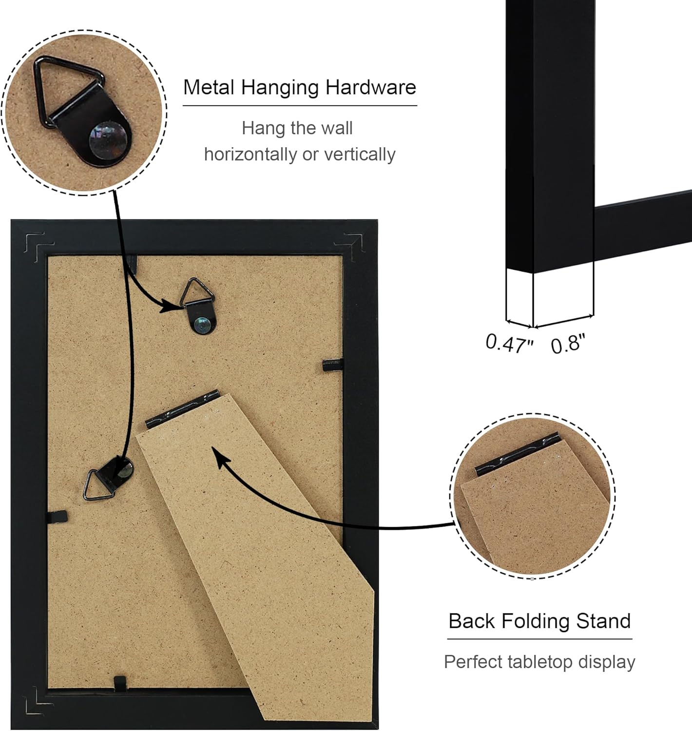 4x6 Picture Frame Set of 4, 4 x 6 Wood Photo Frames with Mat for 3.5x5, Wooden Frame with Real Glass Cover for Wall and Tabletop Display,Black