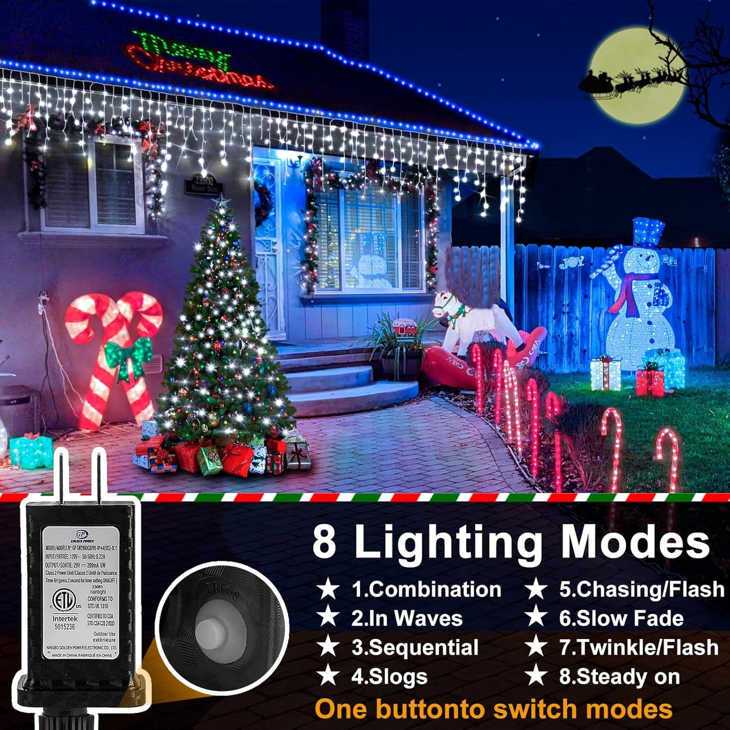 Heceltt Christmas Lights Outdoor, 1280 LED 131FT Ice Lights for Outside, 8 Modes Plug in 240 Drops Ice String Light with Timer Memory Function Hanging Light for Christmas Decor(Cool White)
