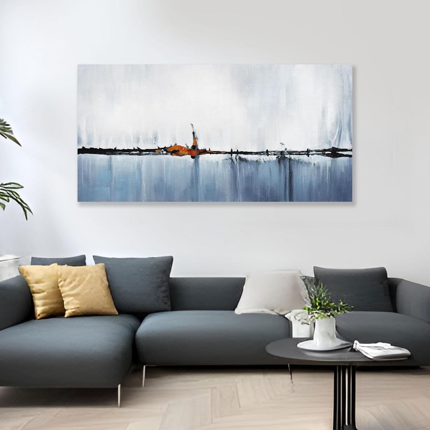 Abstract Wall Decor Modern Abstract Wall Art Blue and White Pictures Canvas Art Wall Decor Framed Artwork for Living Room Bedroom Dining Room Home Office Decor 24"x48"