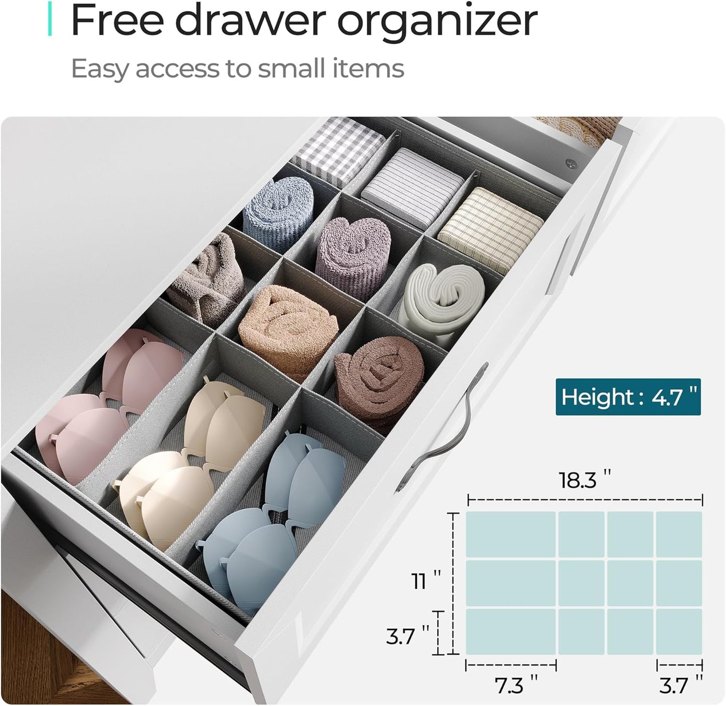 LINSY HOME Dresser for Bedroom, 6 Drawer Dresser with Metal Handles, Chest of Drawers for Living Room, Entryway and Hallway, White