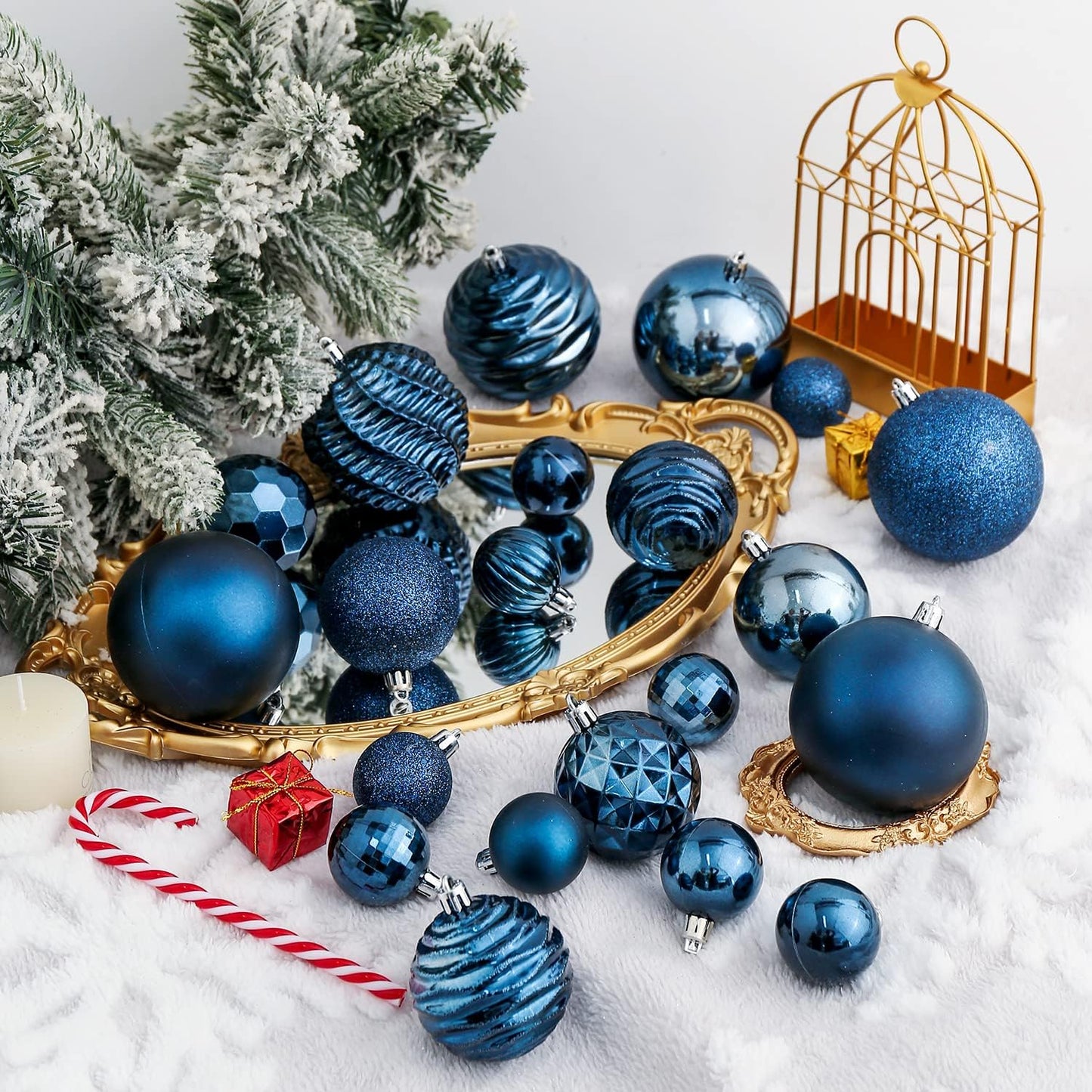 XmasExp 24ct Christmas Ball Ornaments Shatterproof Christmas Ornaments Set Decorations for Xmas Tree Balls 40mm/1.57"(1.57'', Diamond Blue)