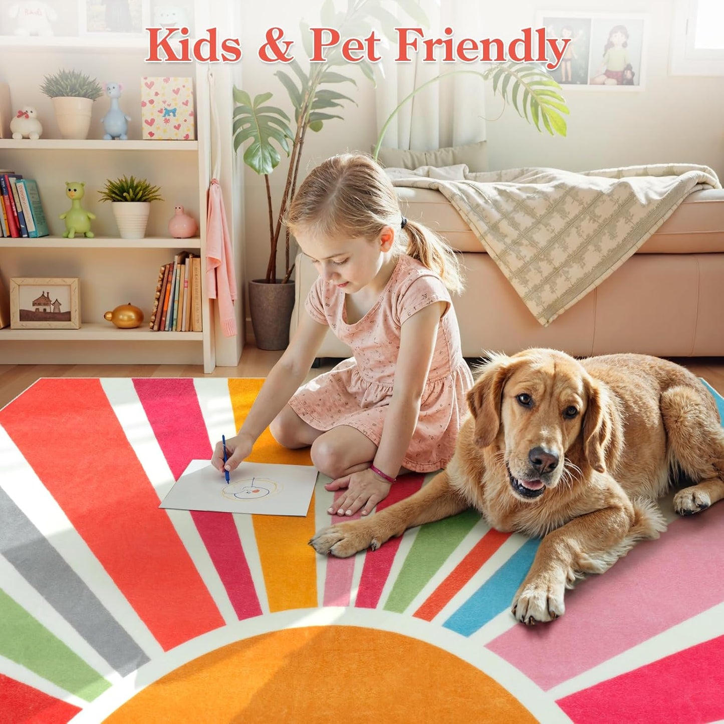 STARUIA Sun 8x10 Washable Area Rugs for Living Room, Non-Slip Backing Large Boho Rainbow Nursery kids Area Rug for Bedroom, Carpet Rug for Dining Guest Room Classroom Office Nursery Kids(Color,8'x10')