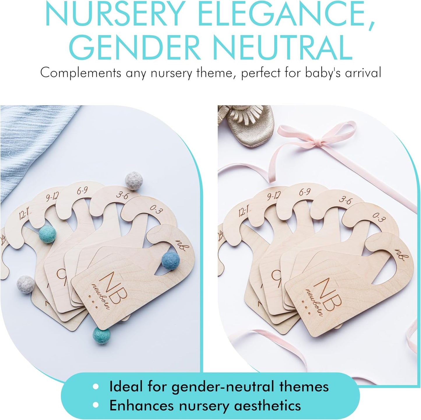 Baby Clothes Dividers for Closet – Wood Size Dividers for Newborn to 24 Months, Nursery Organizer, Large 1in Letter Size (Set of 7)