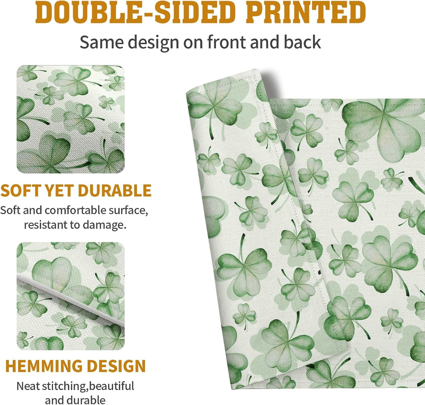 Shamrocks St. Patrick's Day Placemats Set of 4 Watercolor Lucky Clovers St Patrick's Day Table Mats Seasonal Spring Green Leaves Linen Place Mats for Party Kitchen Dining Outdoor Indoor Decor