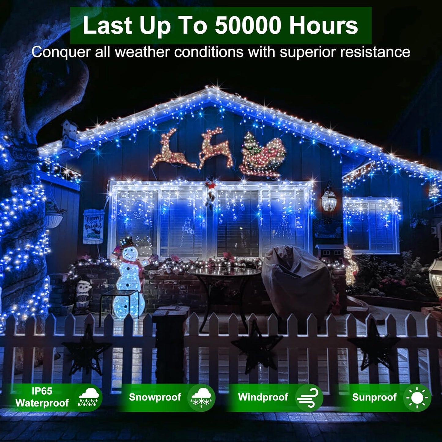 666 LED 66FT Icicle Lights Waterproof- 148 Drops 12 Modes Christmas Light with Memory Timer, Dimmable Christma TreeLights for Roof Balcony Holiday GiftsBlue & White