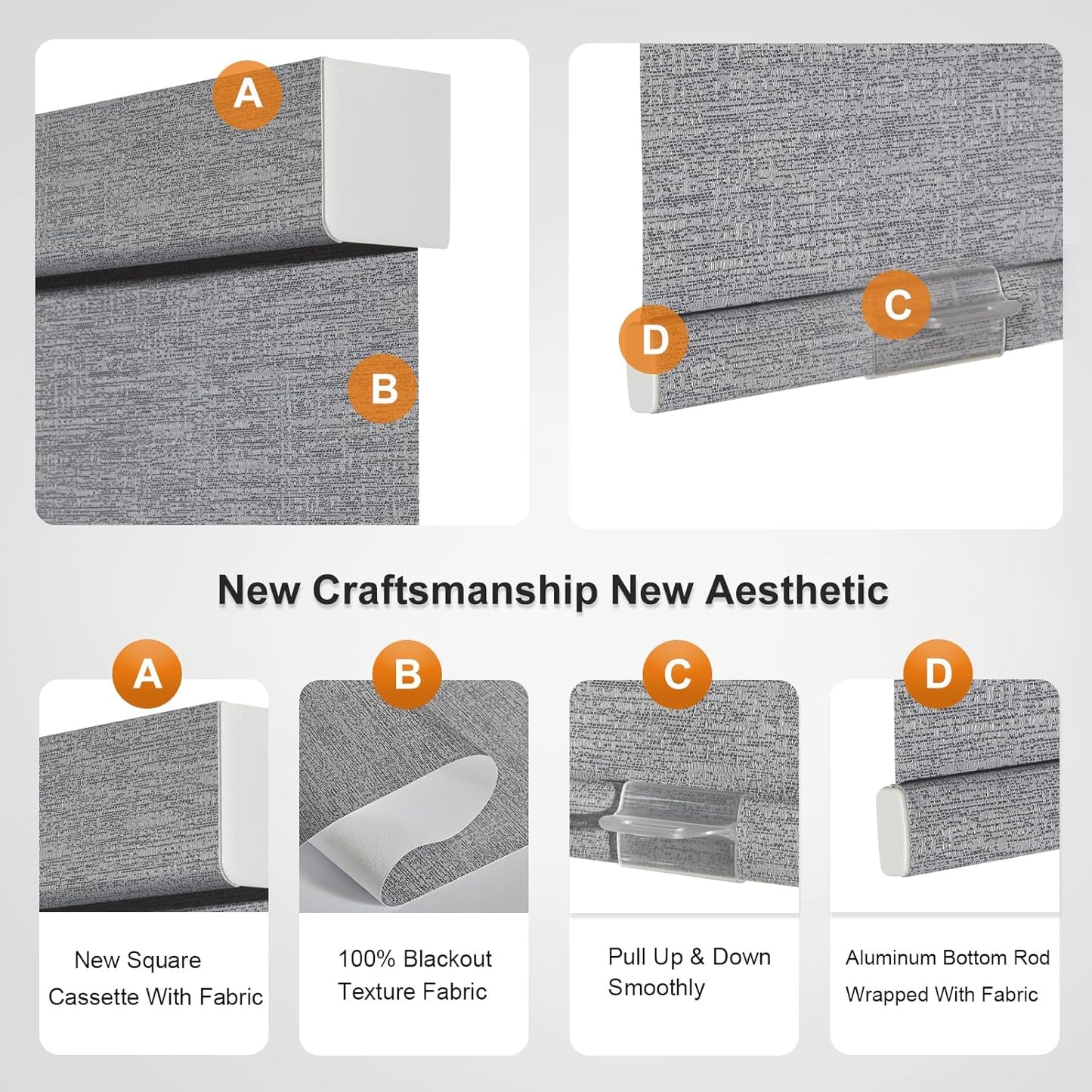 Persilux Blackout Roller Shades for Indoor Windows with Upgraded Cassette, Cordless Shades Window Blinds Pull Down for Doors, Easy to Install for Office/Living Room/Bedroom, Grey(56.5" W x 64" H)